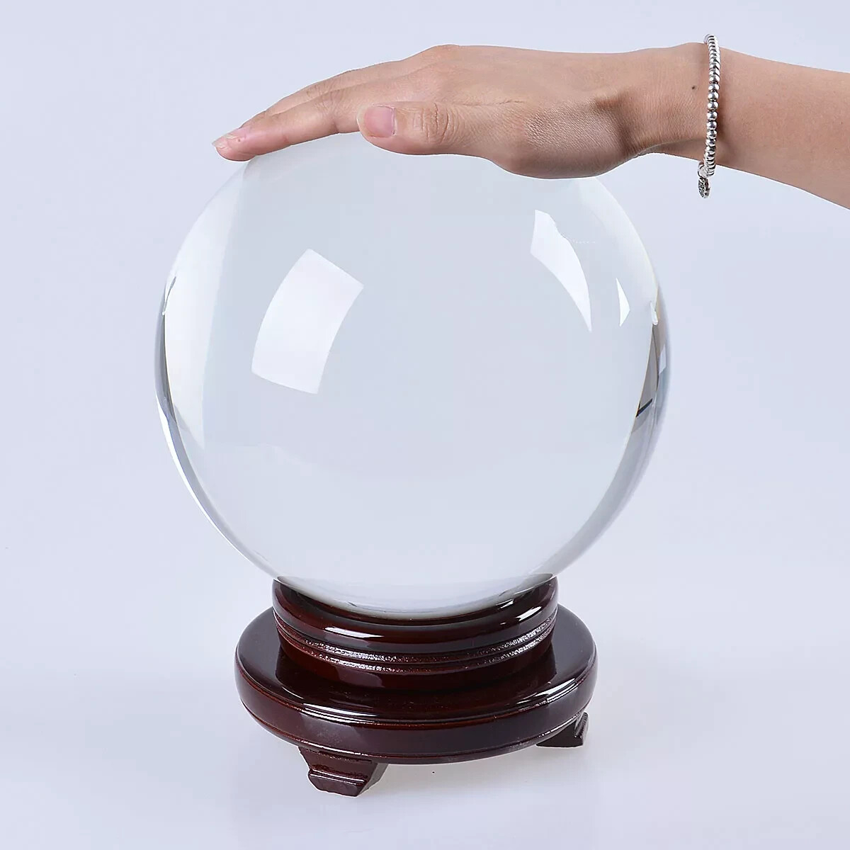 TOP 200MM 22LB Clear Crystal Ball Meditation Glass Sphere Photo Prop Free Stand