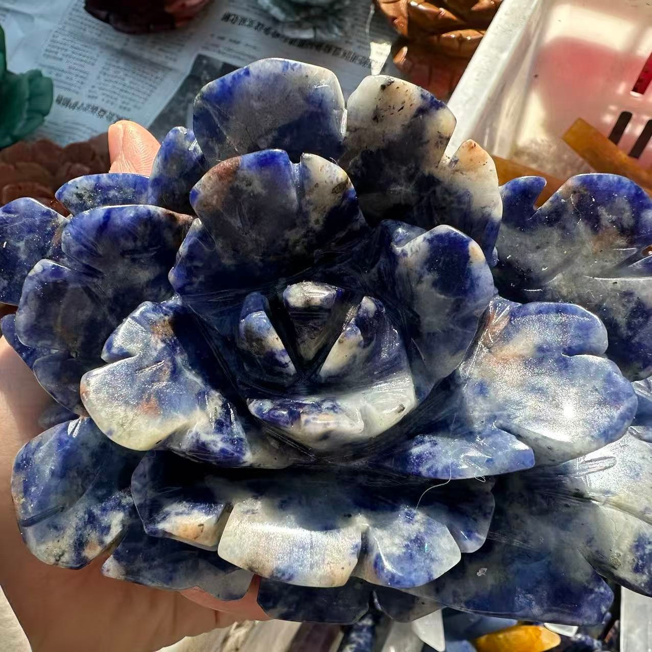 1pc Natural Sodalite Quartz Carved Flower Skull Crystal Reiki Decor Gift