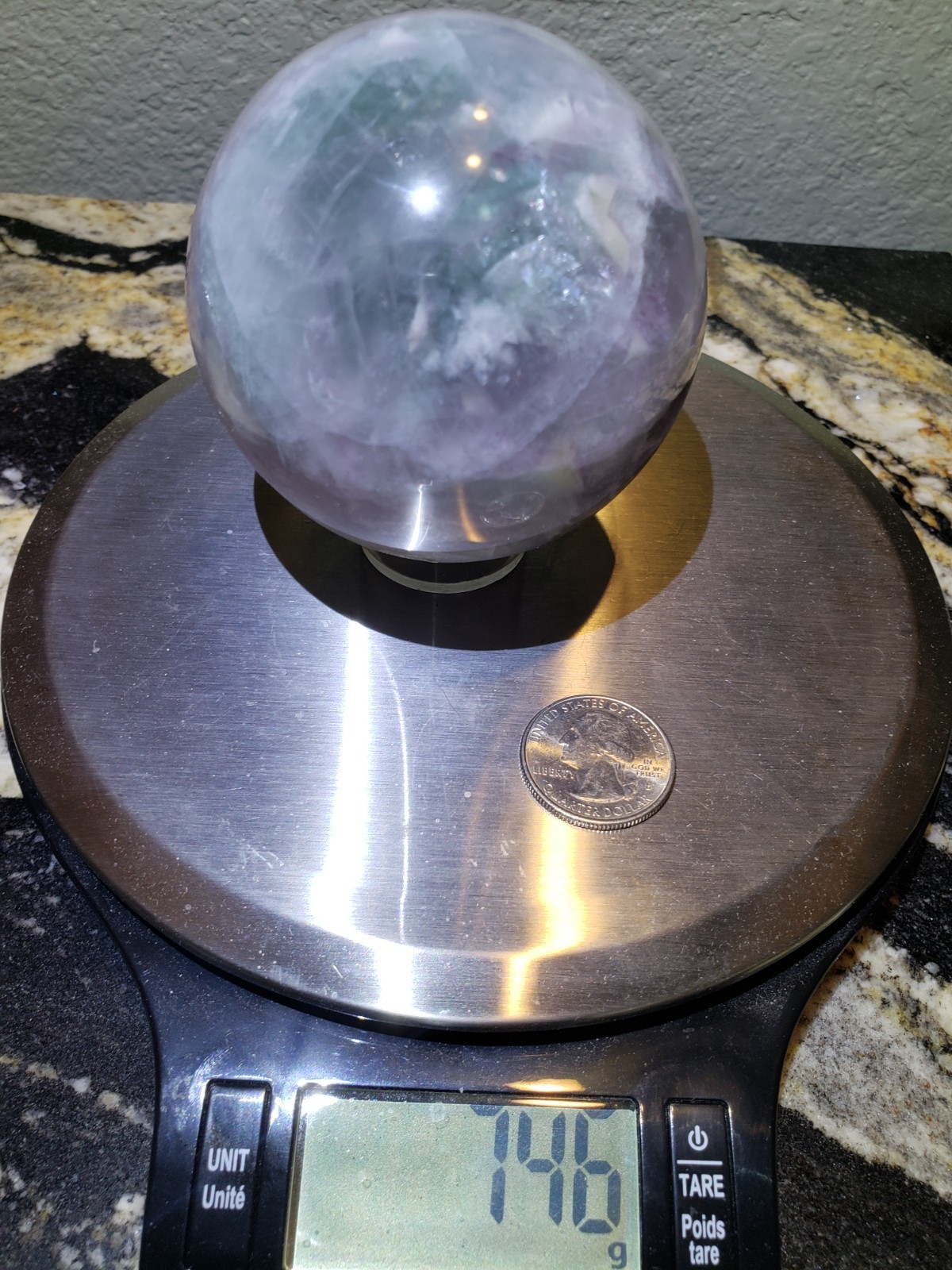3″ Green Purple Fluorite Quartz Crystal Sphere Ball Orb Rainbow UV, 746g