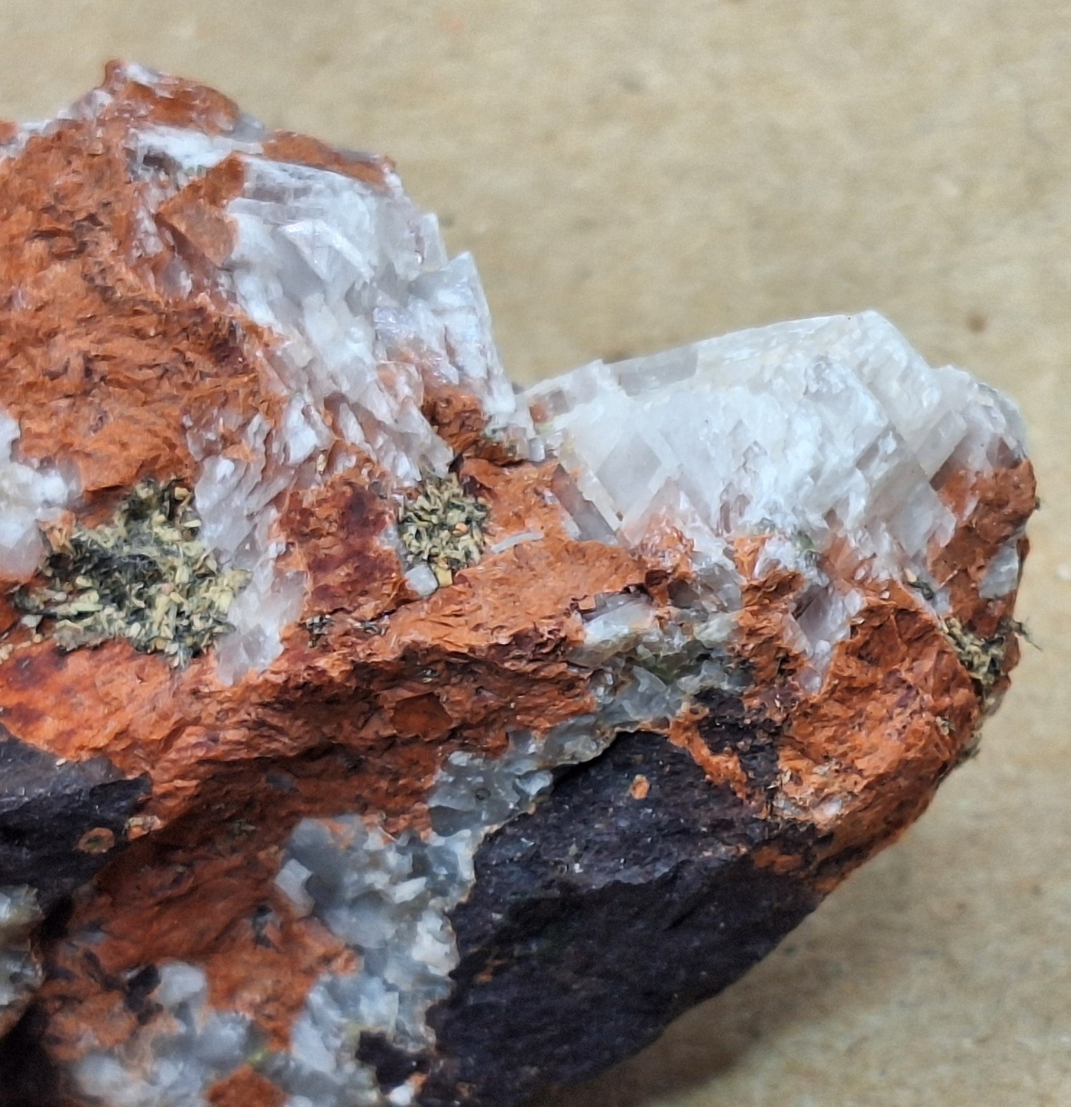 Calcite Epidote and Microcline In Basalt Conglomerate -Michigan Copper Mine