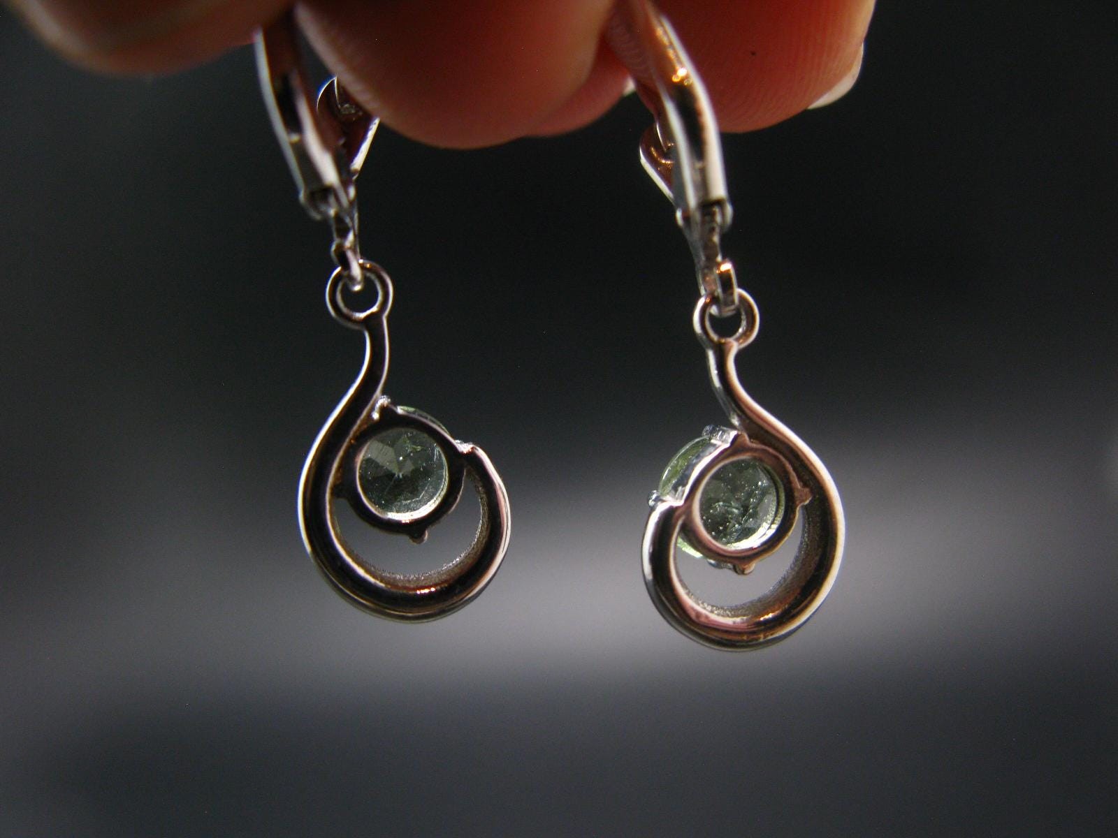 Moldavite Tektite Silver Earrings from Czech Republic – 2.48 Grams