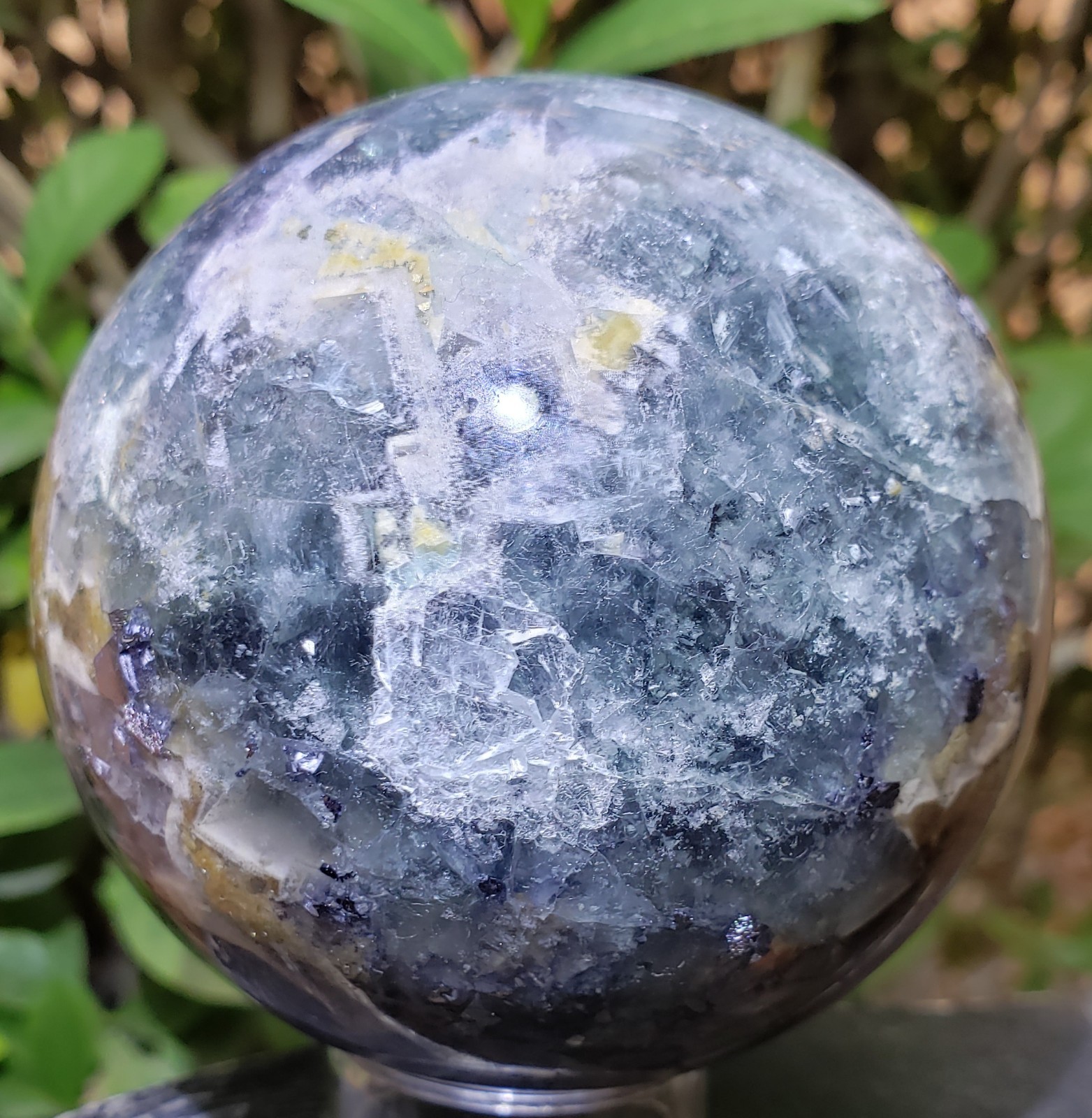 3″ Fluorite Root Crystal Sphere Orb Ball STRONG UV Mineral Druzy, 764g or 1.7 lb