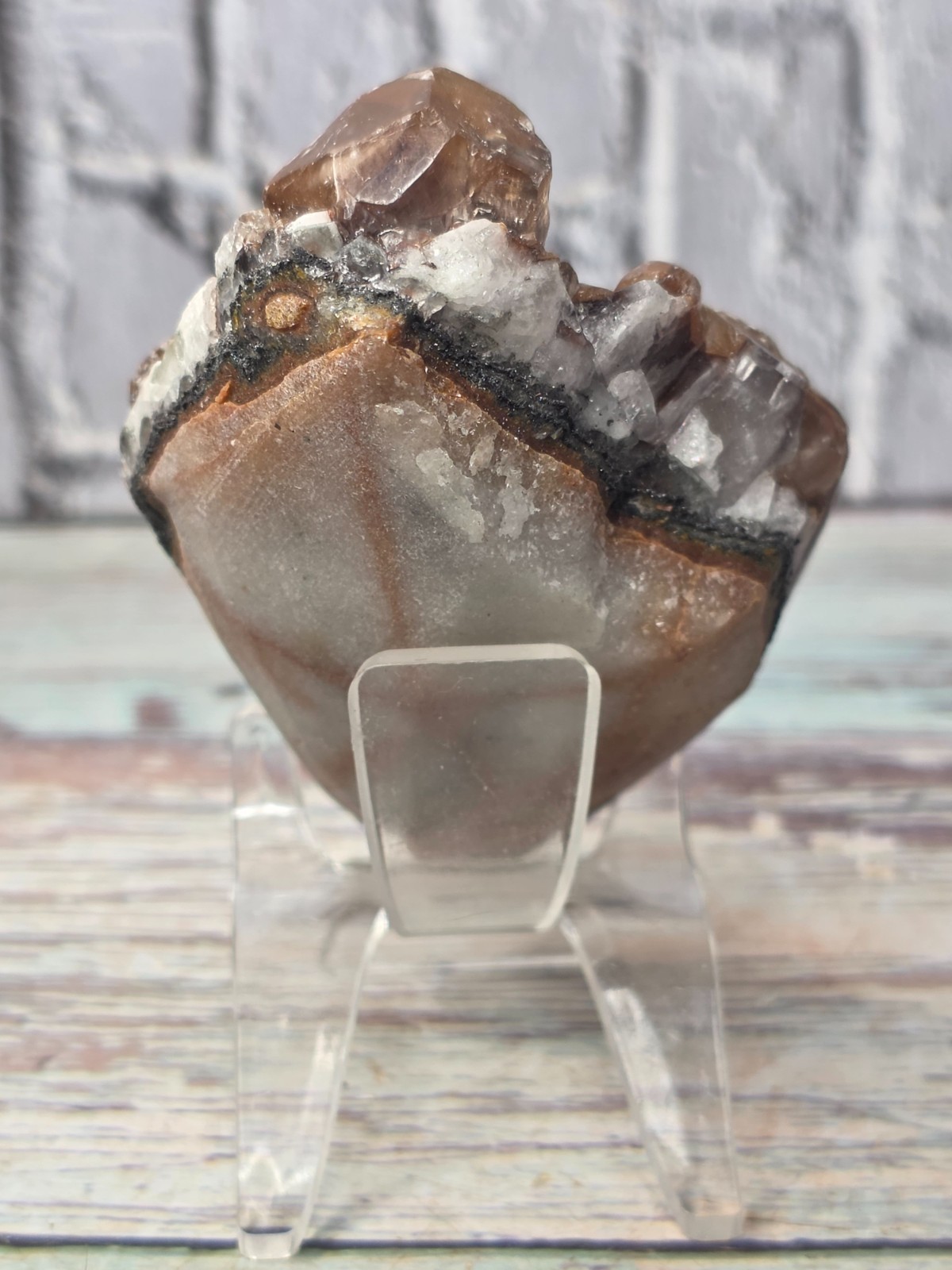 Natural Chocolate Calcite Crystal Cluster on Quartz Ojuela Mine Mexico 198.36g