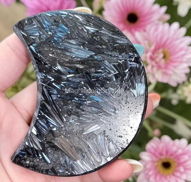 1pc Arfvedsonite Moon Manifestation Stone Quartz Healing Reiki Gift Energy Decor