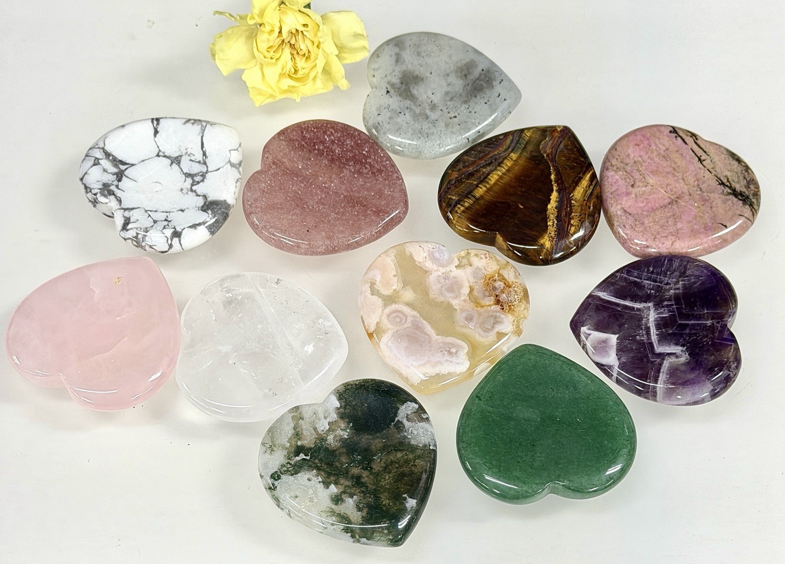 Wholesale 11 PCs 1.5” Natural Crystal Heart Shaped Worry Stone Healing Energy