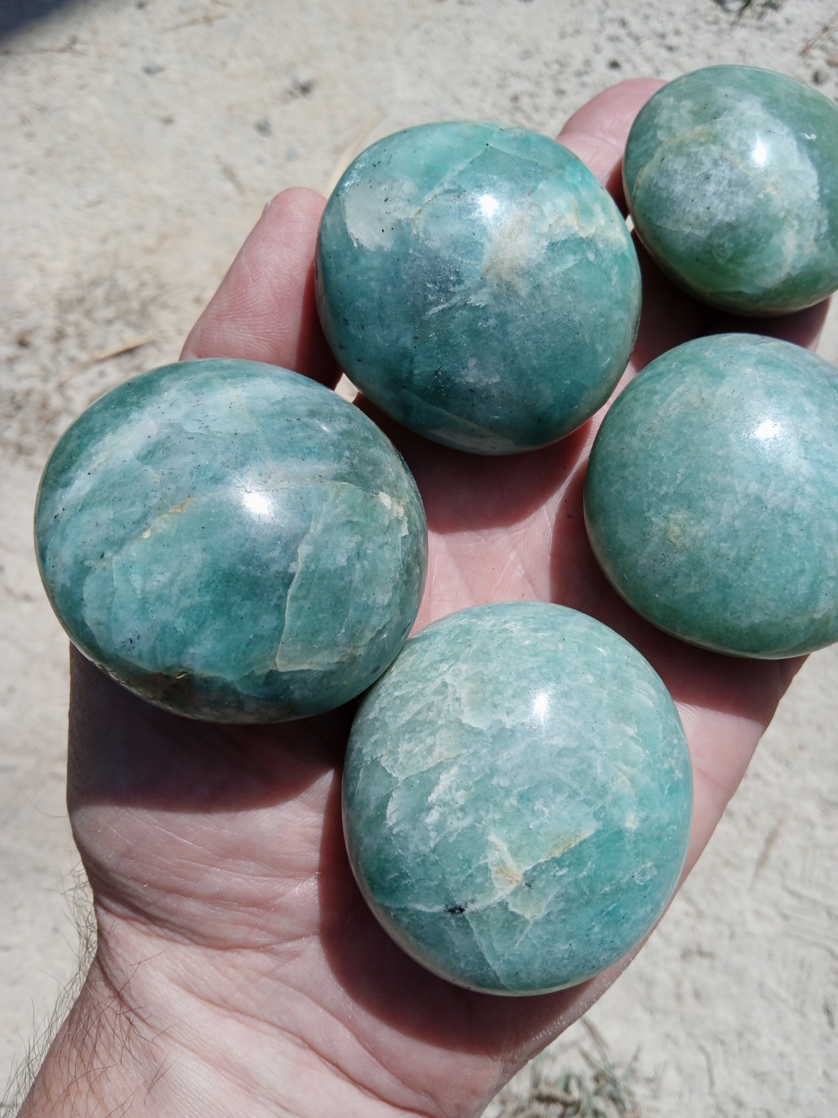 Lot of 5 Hand Polished Amazonite Palm Stones! Healing, Over 1 Lb! S2