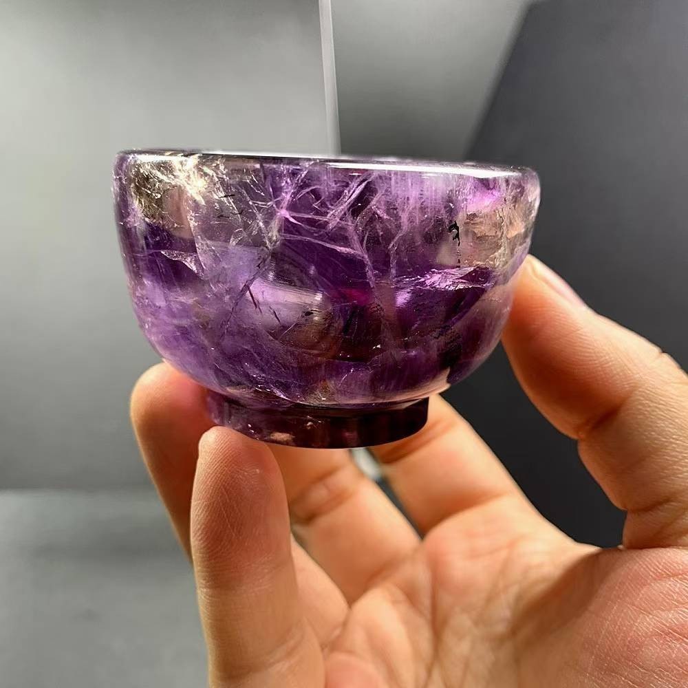 150g Natural Amethyst Quartz Carved Bowl Crystal Mineral reiki Decor