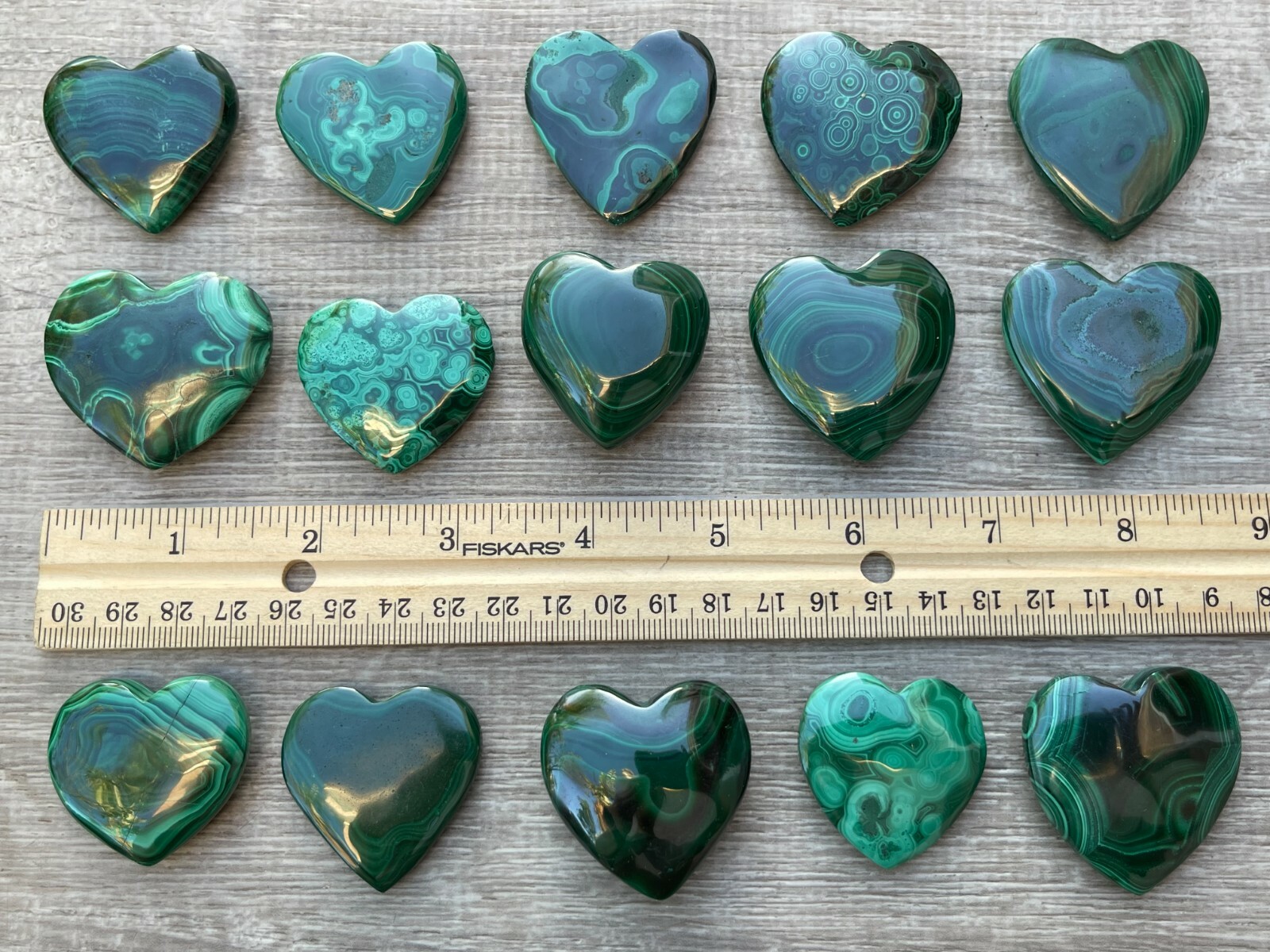 Malachite Heart, 1.5″ Polished Malachite Puffy Heart, Palm Stones, Wholesale Lot