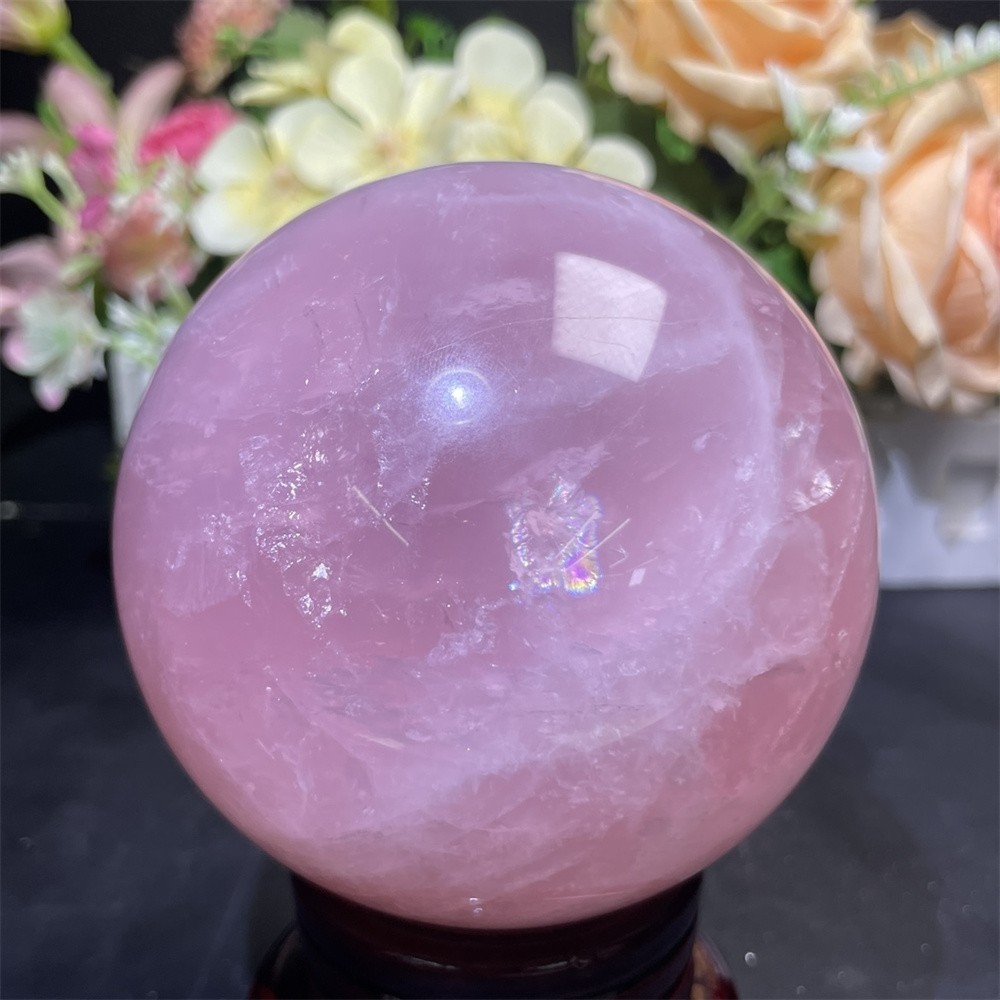 2.2LB 3.5″ Natural Rose Quartz Sphere Ball Decor Crystal Heal Reiki Rainbow