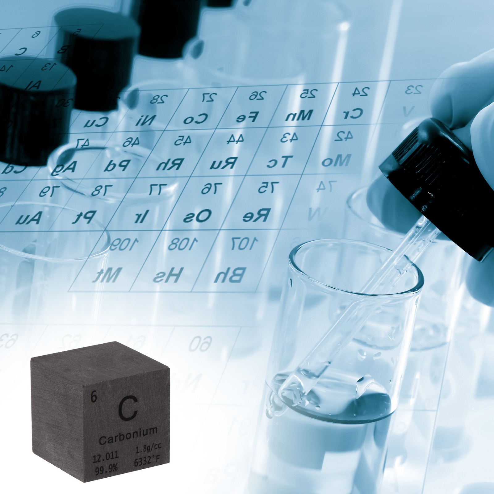 Carbon Cube Metal Element High-Density Block Pure Periodic Element 1″