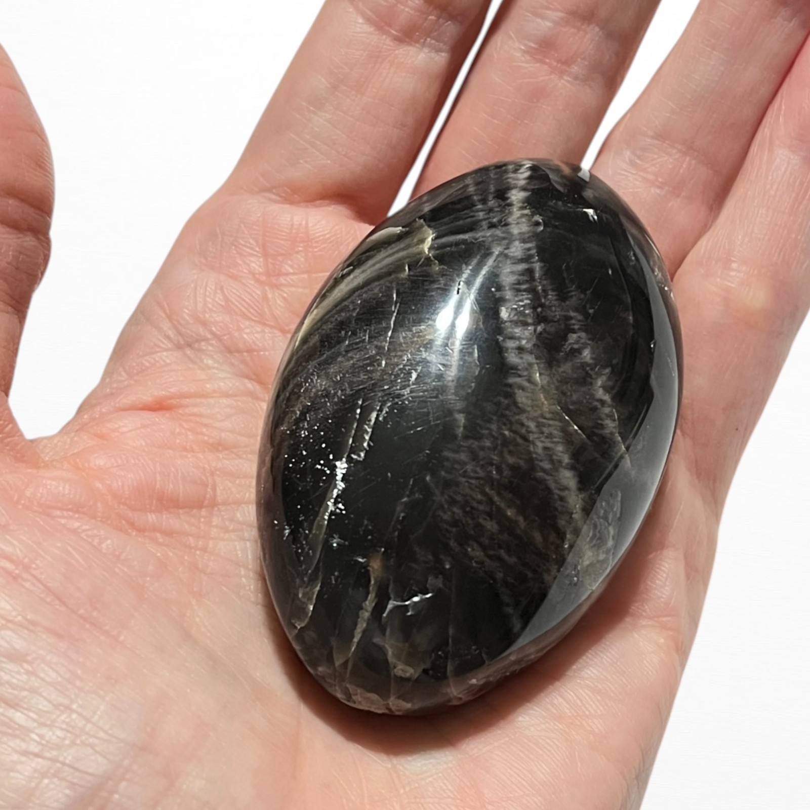 Black Moonstone Palm Stone Polished Oval Rock Mineral Meditation Healing Crystal