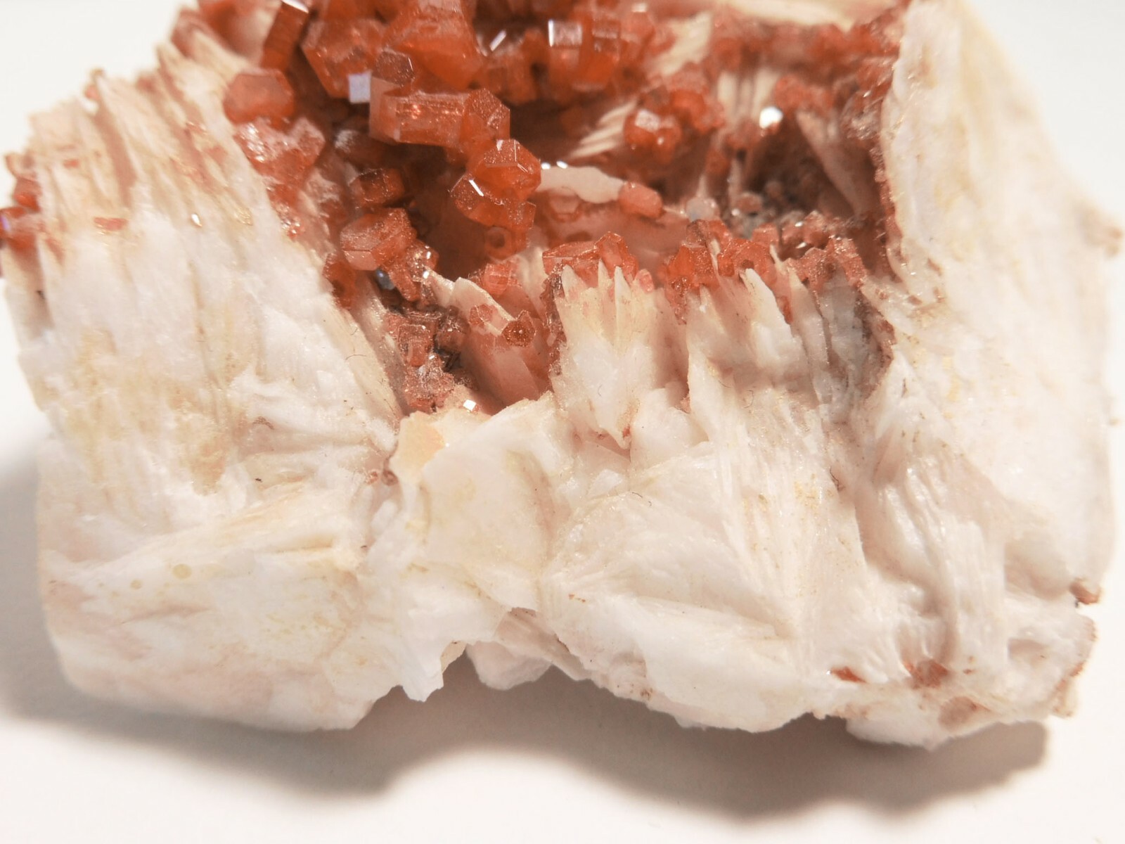 Lustrous Vanadinite on Barite, Mibladen, Midelt, Morocco, 2.0” x 1.7” x 0.8”
