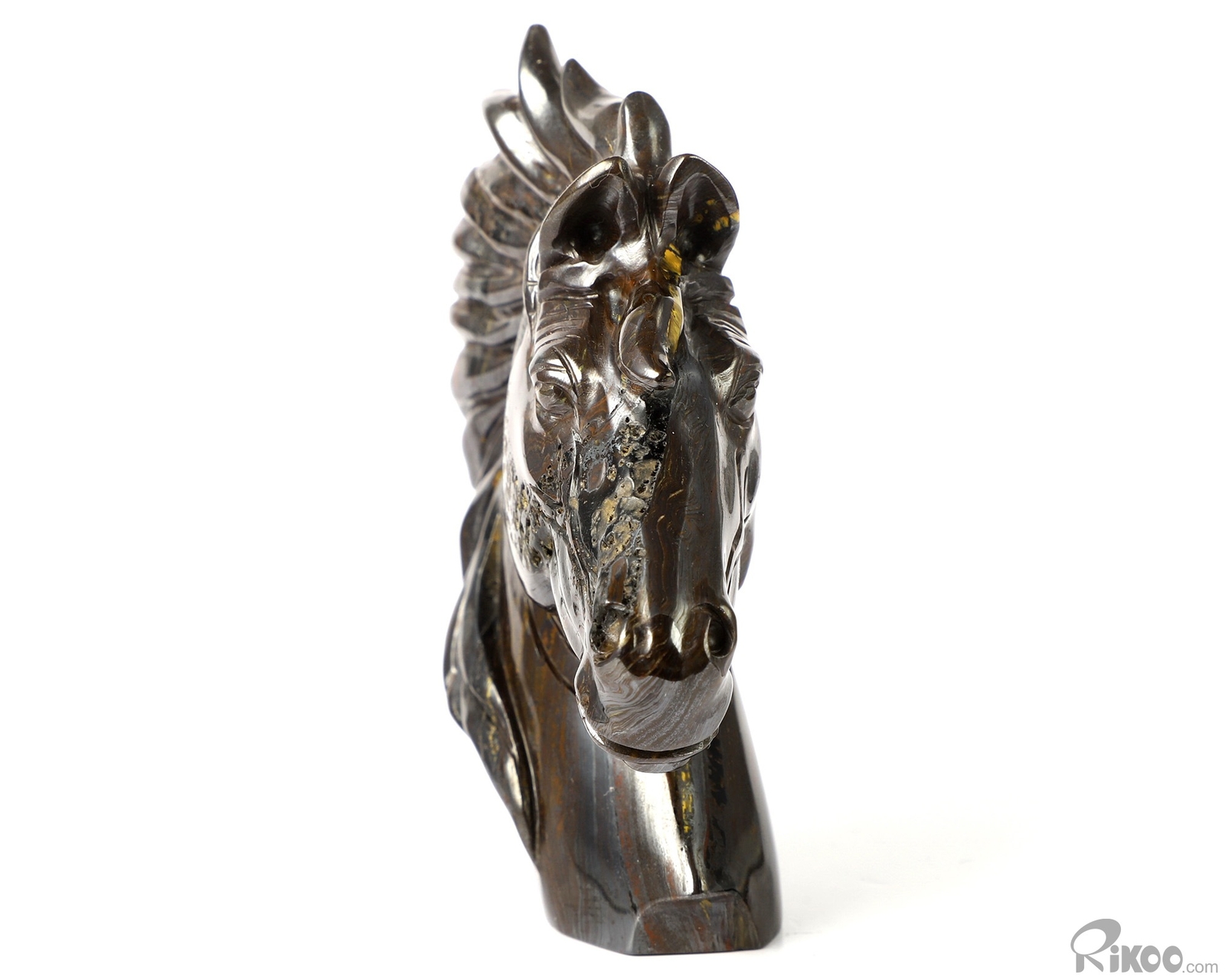 3.7″ Gold Tiger Iron Eye Hand Carved Crystal Horse Sculpture, Healing