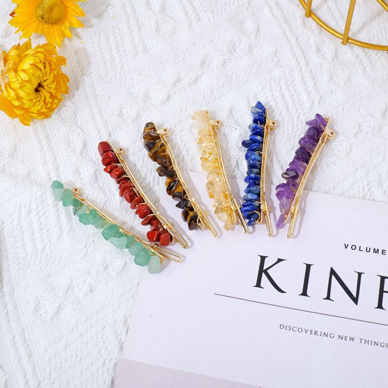 Natural Quartz Braided Hair Clip Crystal Crushed Stone Bobby Pins Headwear Decor