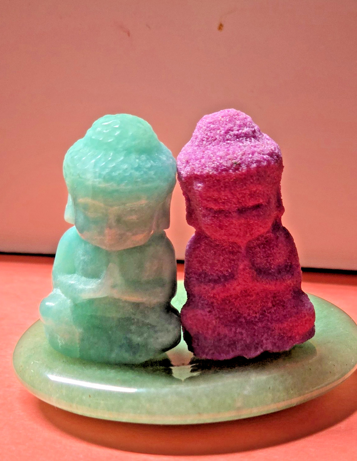 3 Pc Crystal Buddha Carving Set 1.5″ UV Reactive HoneyComb Ruby Green Aventurine