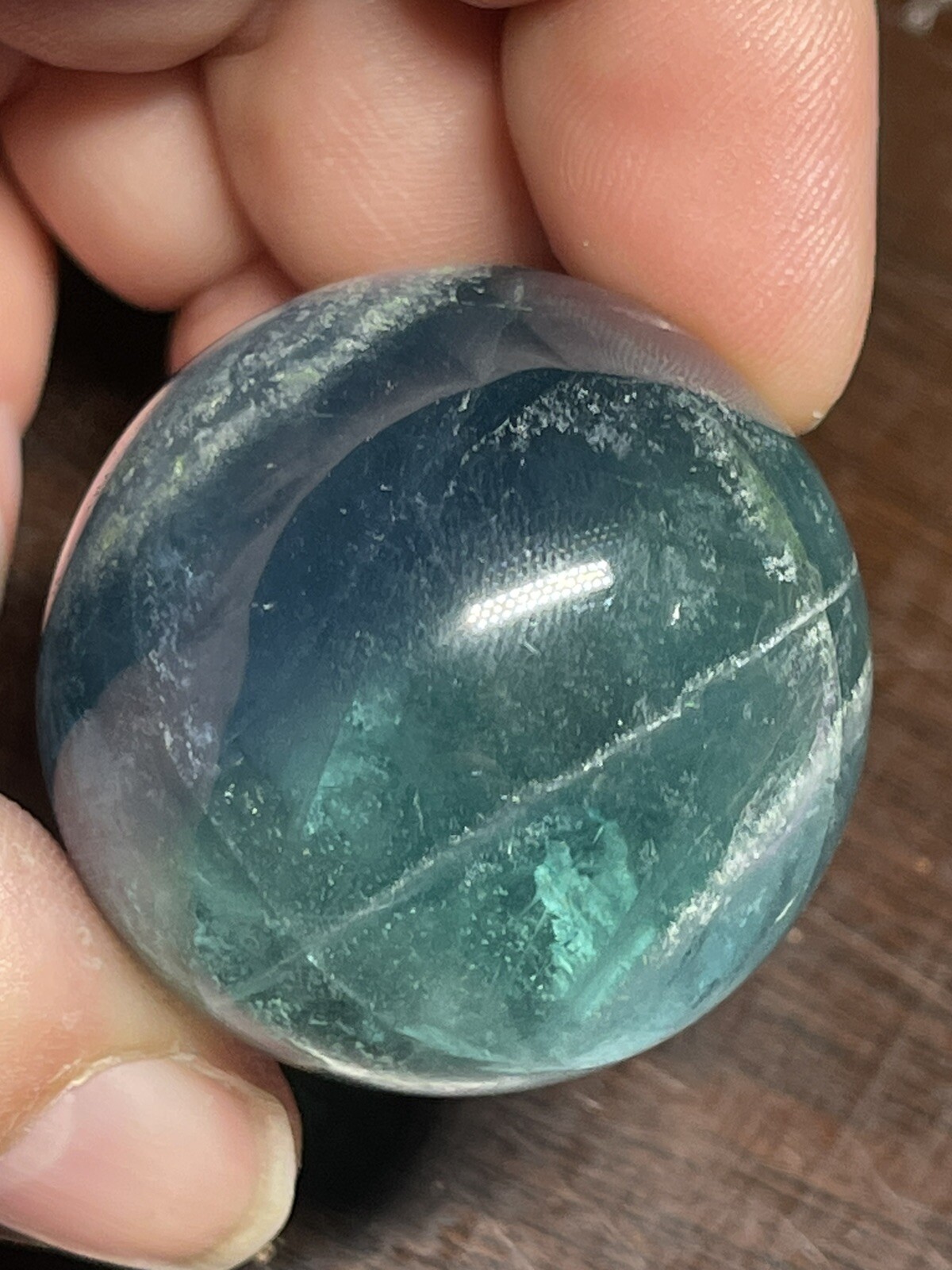 Blue Green Fluorite Mini Sphere Ball Orb Marble 34.6mm 71g