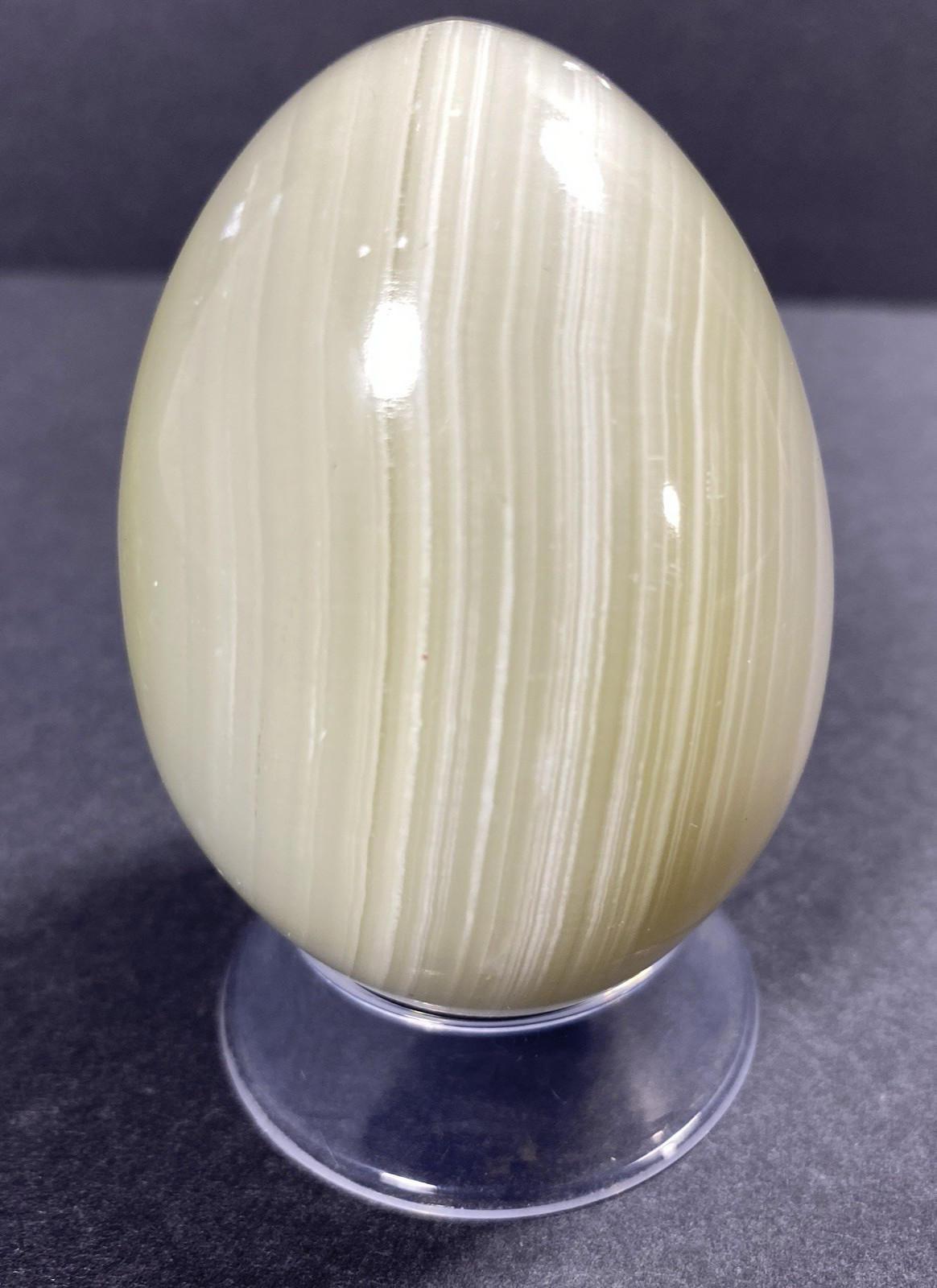 Natural Onyx Stone Egg With Stand Hand Polished Banded Agate Calcite Crystal