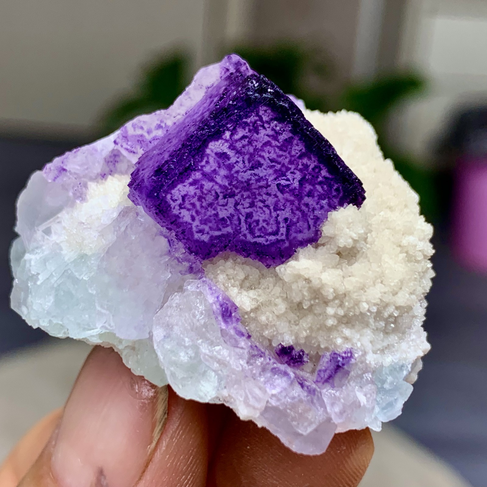 38G Natural Purple “QR Code”Fluorite Cluster Crystal Mineral Specimen/Guizhou