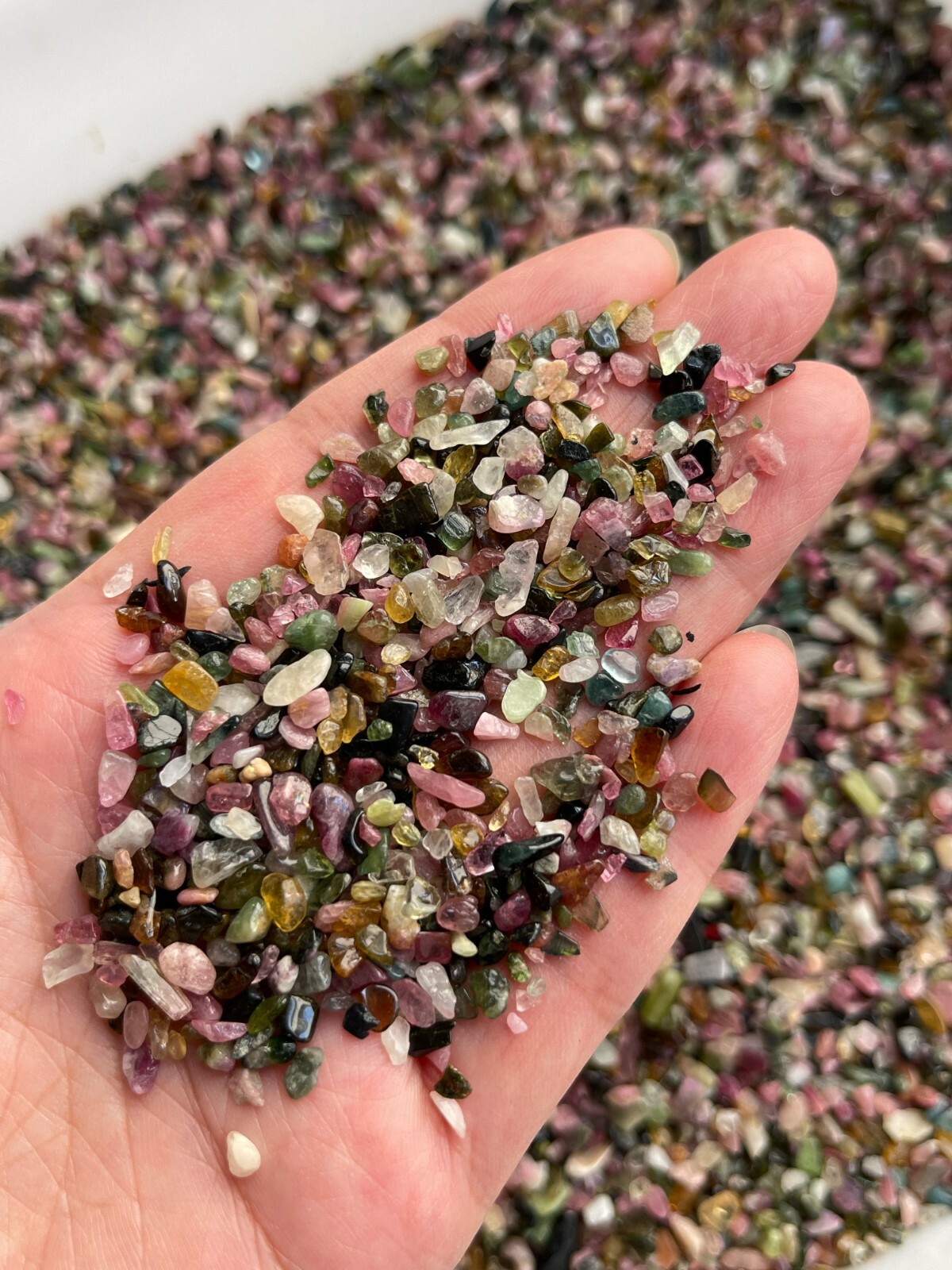 Grade A++ Rainbow Tourmaline Semi Tumbled Gemstone Mini Chips 2-4 mm, Bulk Lot