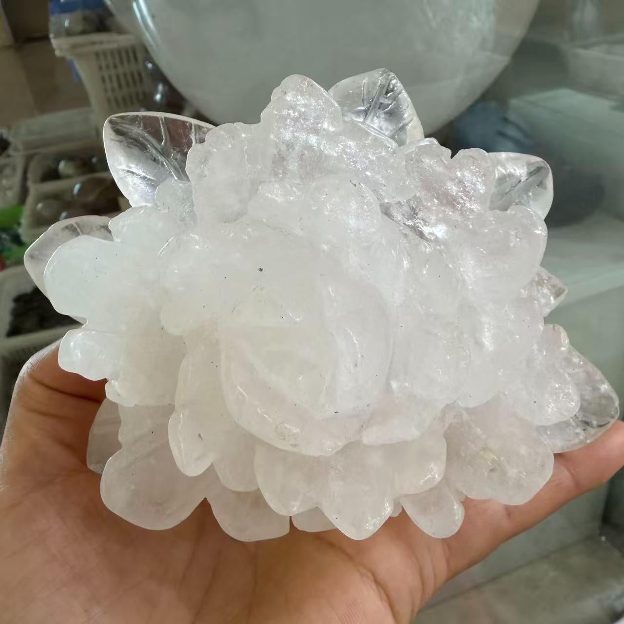 1pc Natural White Quartz Carved Crystal Flower Skull Reiki Healing Decor Gift