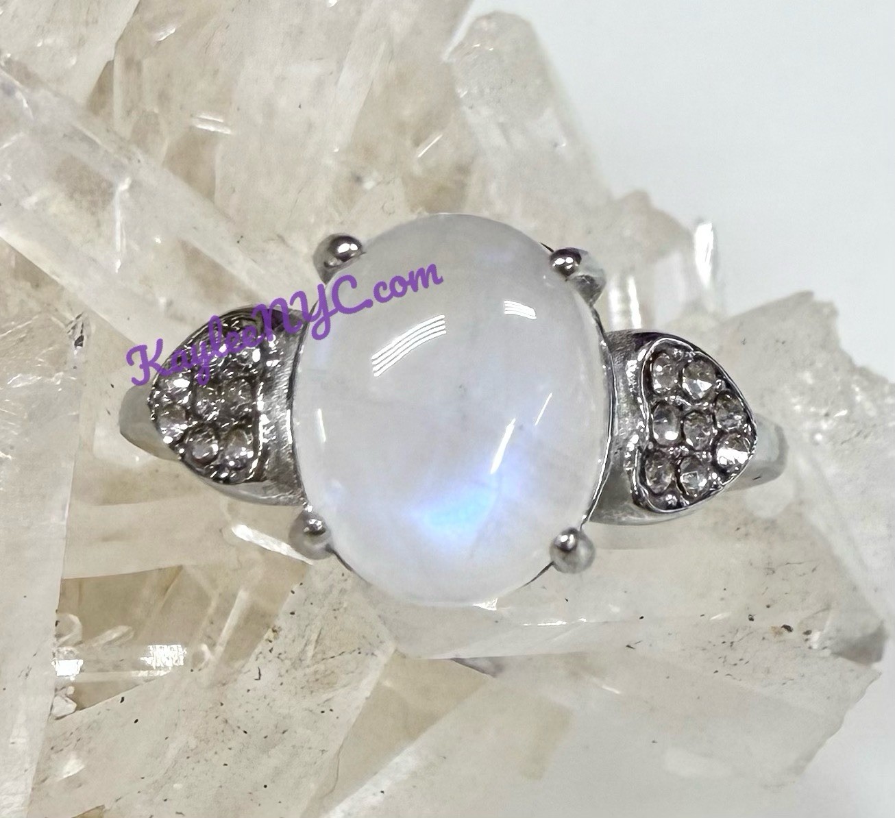 Wholesale Lot 7 Pcs Natural Moonstone Stainless Steel Rings(316) Crystal 8x10mm