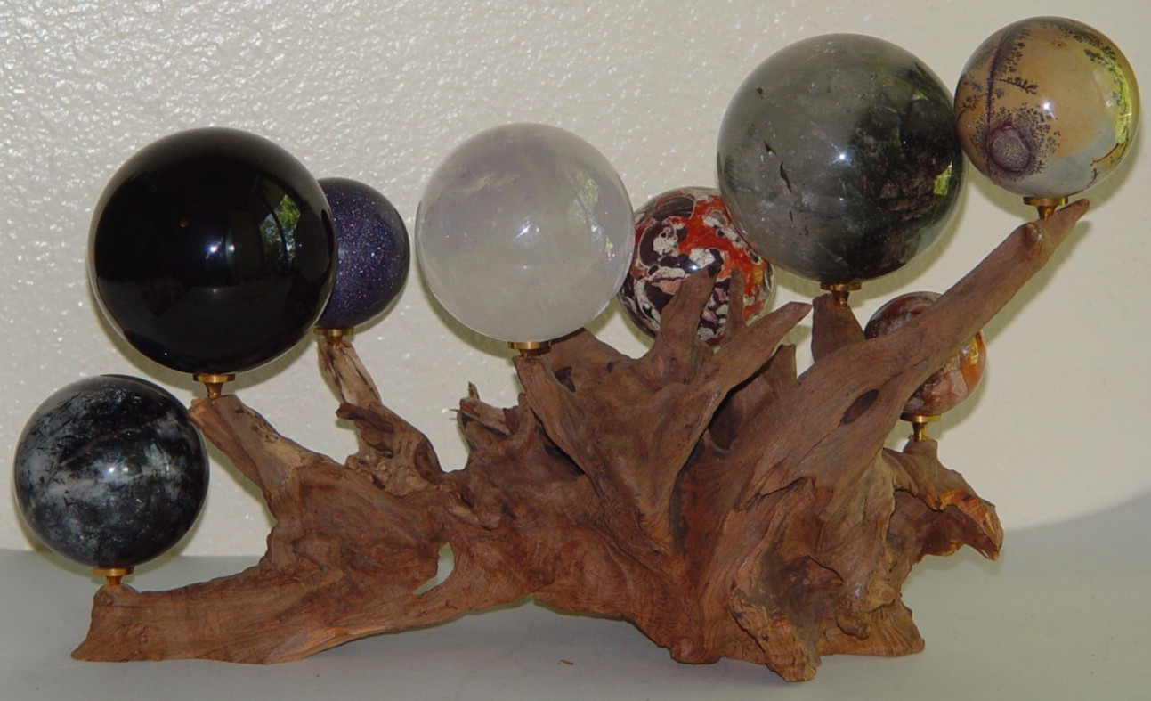Natural Driftwood Crystal Sphere Display Stand 9 Holder Removable Peg Exact