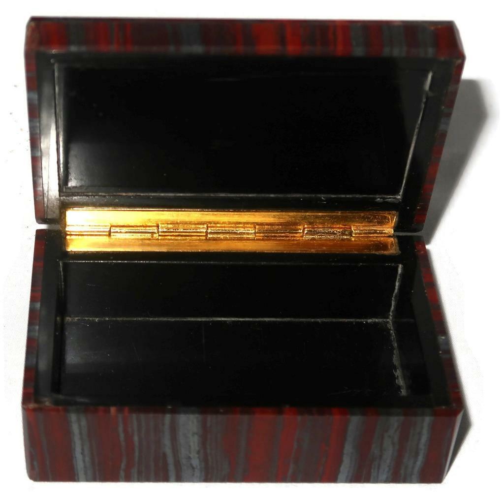 Polished Banded Hematite Red Jasper Jewelry Lidded Trinket Box, 2 1/8″ x 3 1/4″