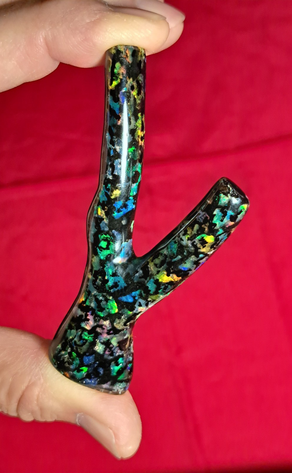 Huge Multicolor Indonesian Wood Opal Fossil Inlaid Mosaic Branch Stands Up