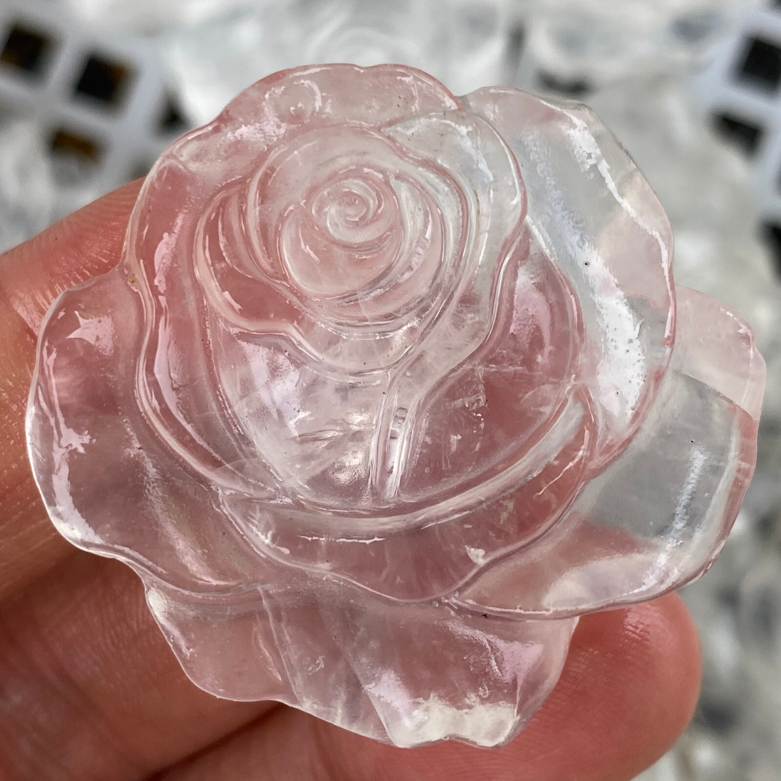 Natural clear quartz roses flowers skull hand carved reiki Healing 1pc