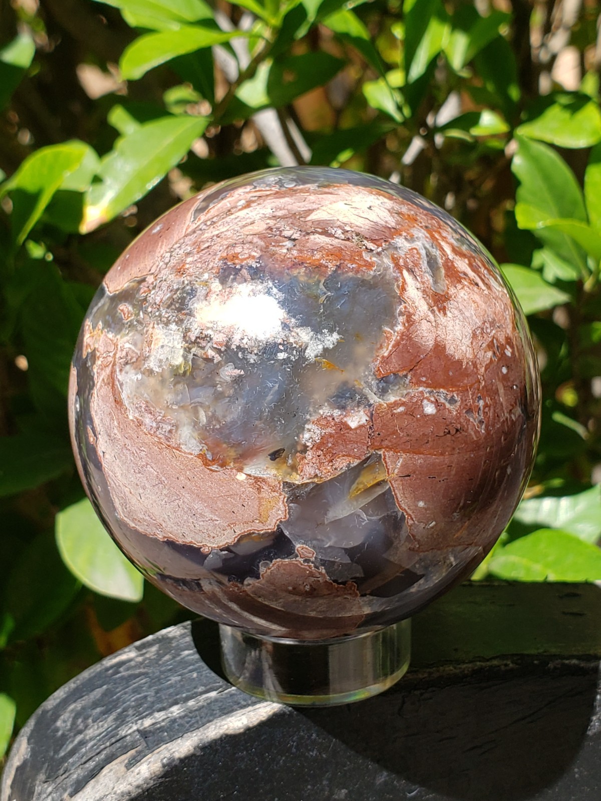 2.85″ Football Agate Volcanic Sphere Ball Orb Stunning Green UV, 526g or 1.2 lbs