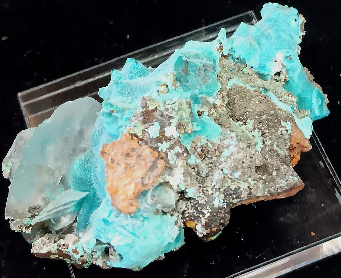 Rosasite with Discoidal Calcite – Ojuela Mine, Mexico- Very Unique!