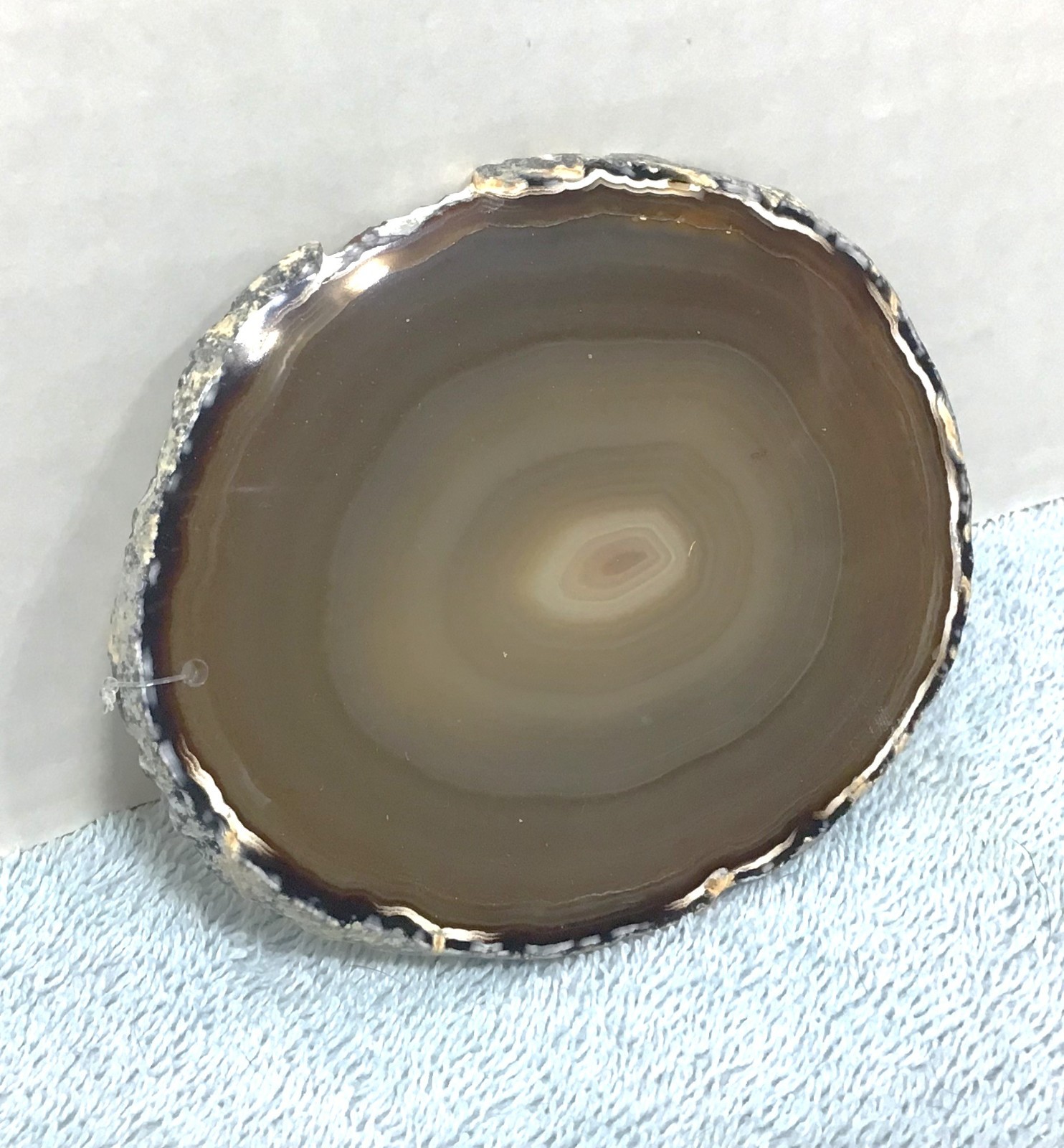 Brazilian Agate Slice Gemstone Opaque With Pink Orange Yellow Tan