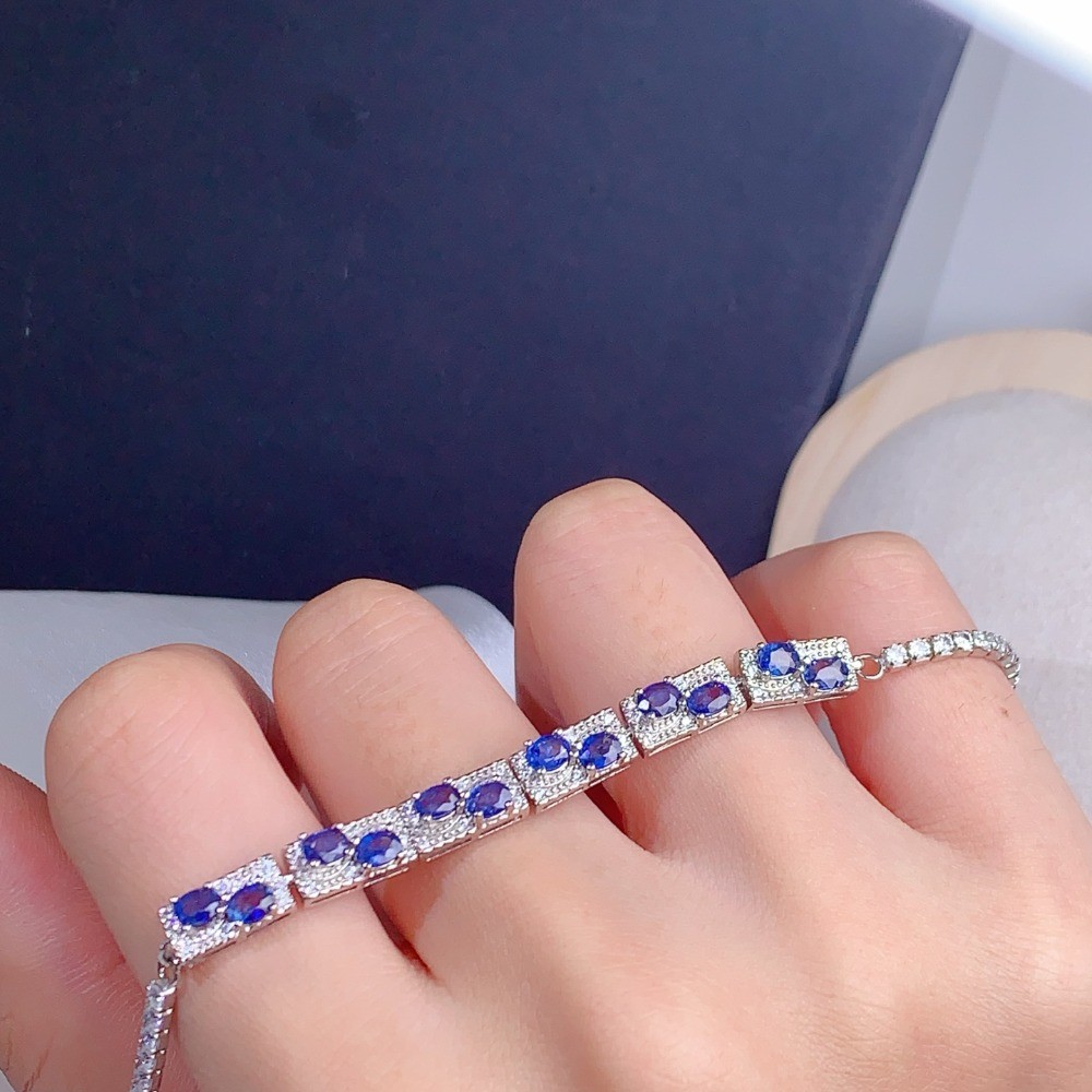 Natural Sapphire DLY bracelet Gemstone jewelry S925 Silver Plated 18K Gold Gift
