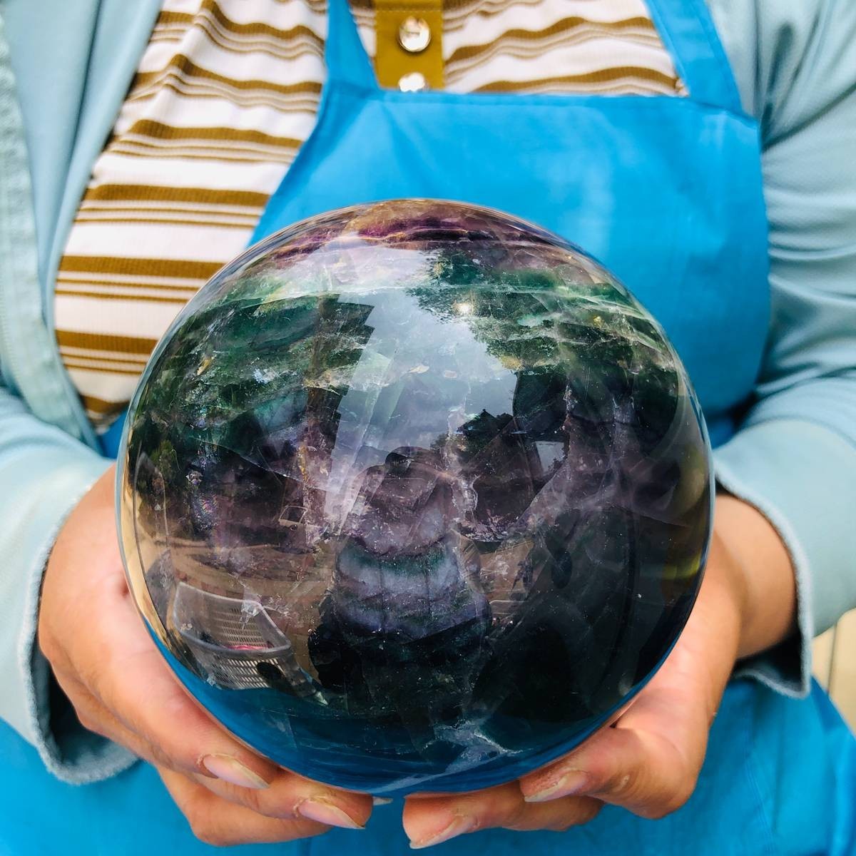 6.13LB Natural Crystal Rainbow Fluorite Sphere Display Ball Reiki Healing