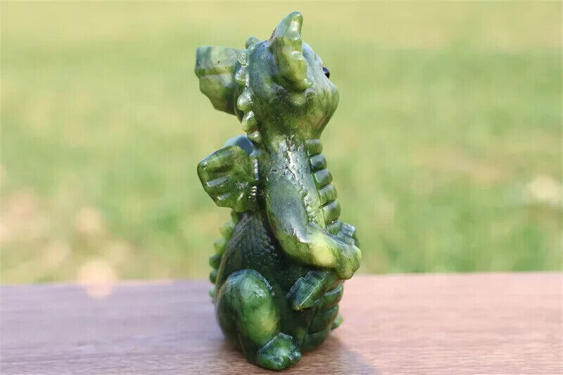 1pc Natural Green Jade Quartz Carved Dragon Skull Reiki Crystal Decor Gift