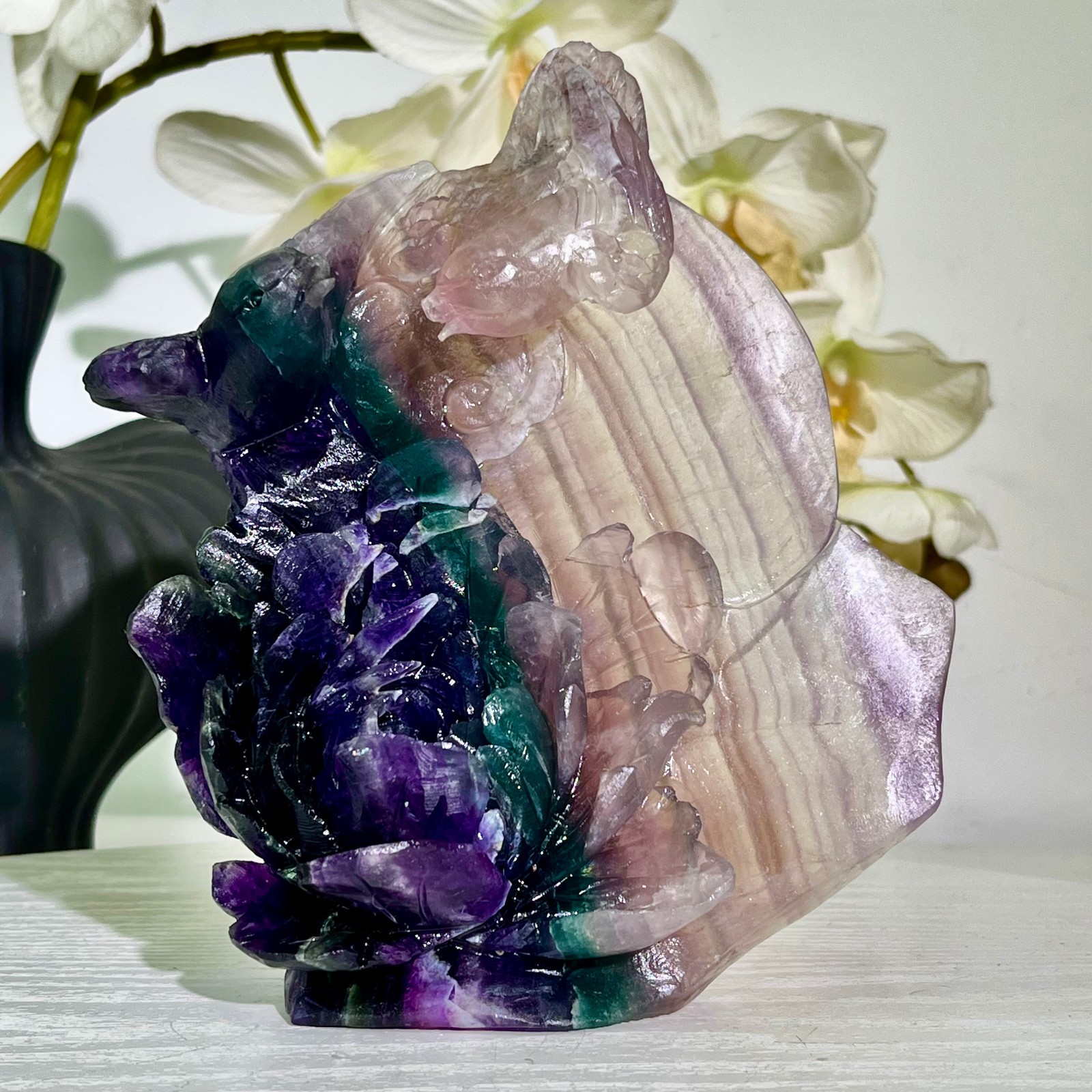 2.53LB Natural fluorite quartz products, hand carved and polished spiritual orn