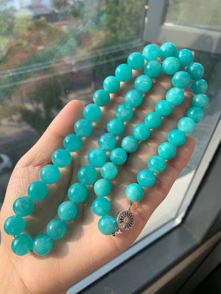 Natural Ice Green Amazonite Gemstone Round Beads Necklace 11mm AAAA