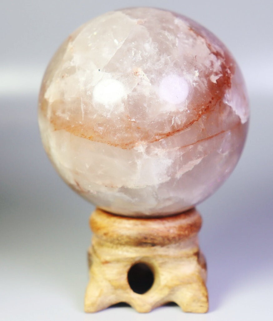221g Natural Red FIRE Hematoid QUARTZ Crystal Sphere Ball Stone Healing/Stand