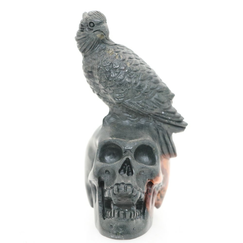 Height 3.4″ PLUM FLOWER STONE Carved Eagle Crystal Skull Crystal Healing Reality