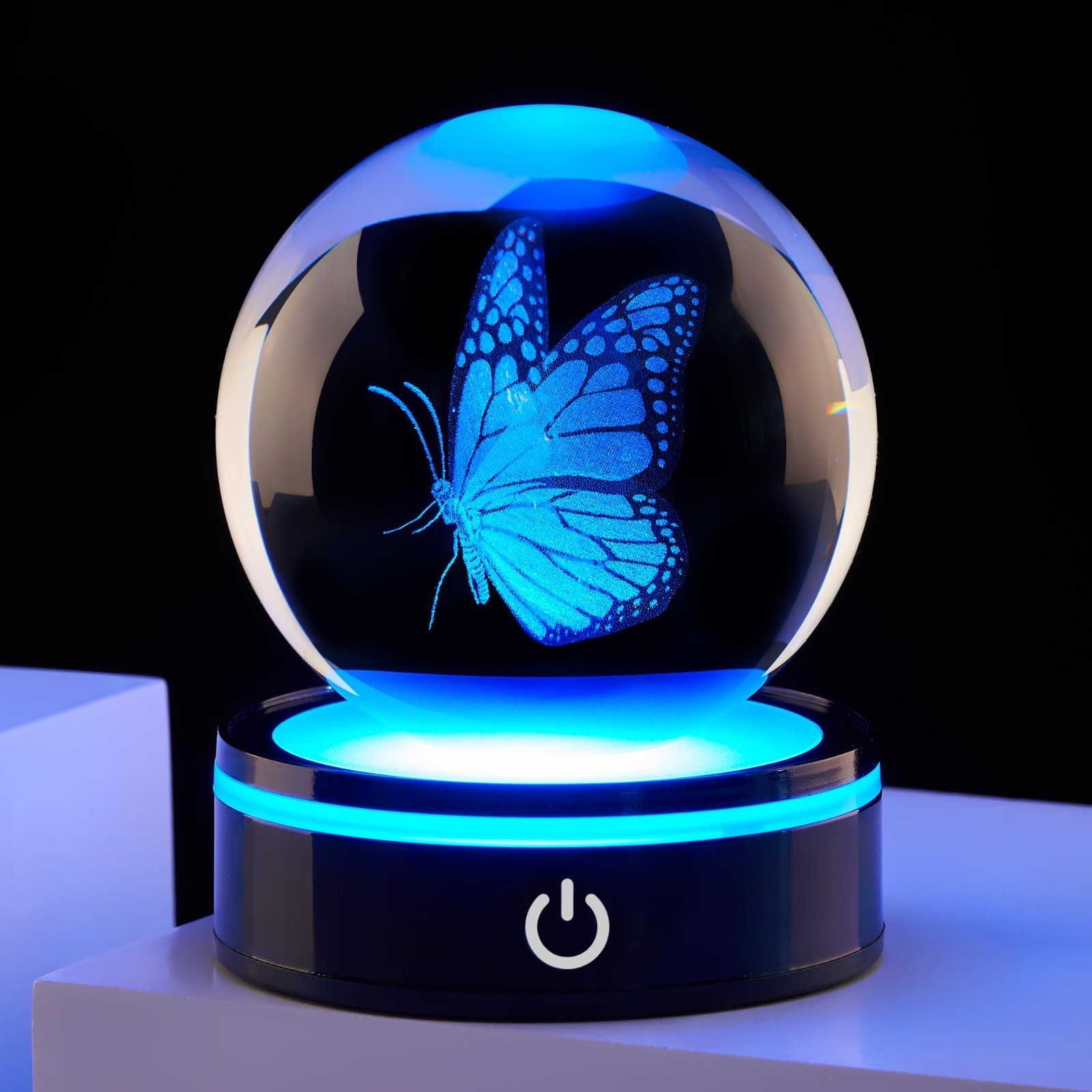 Colorful 3D Crystal Ball Butterfly Statue with LED Base – Unique Gifts for Women