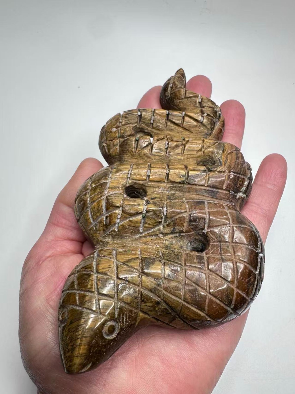 Medium-Large Natural Tiger’s Eye Snake Carving 6″x2.75″ Polished Finish