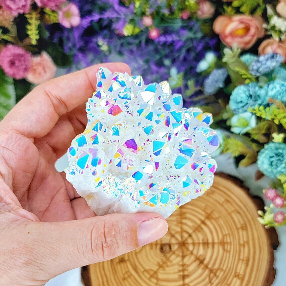 Angel Aura Quartz Cluster Rainbow Titanium Healing Aura Crystal Home Decor