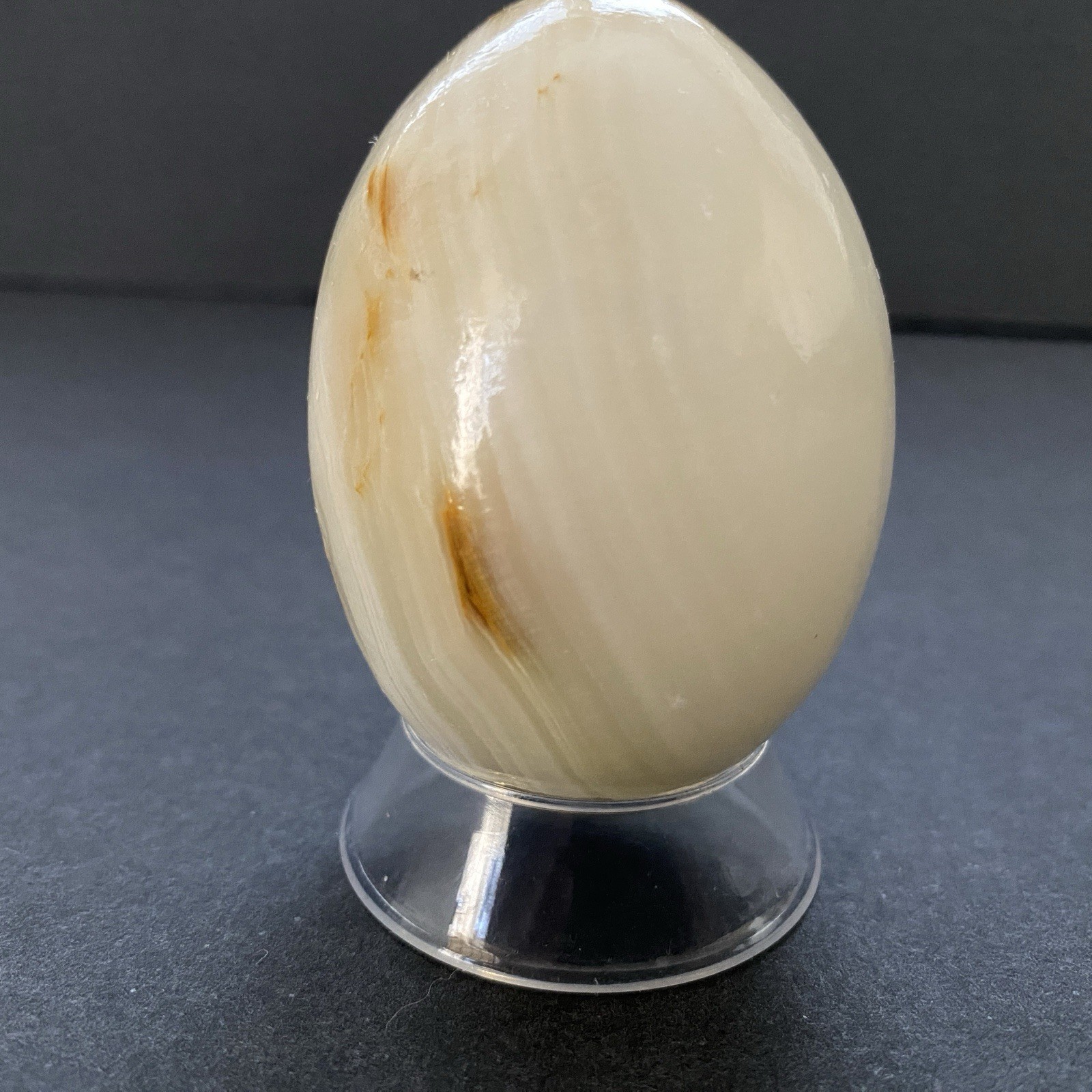 Natural Onyx Stone Egg With Stand Hand Polished Banded Agate Calcite Crystal
