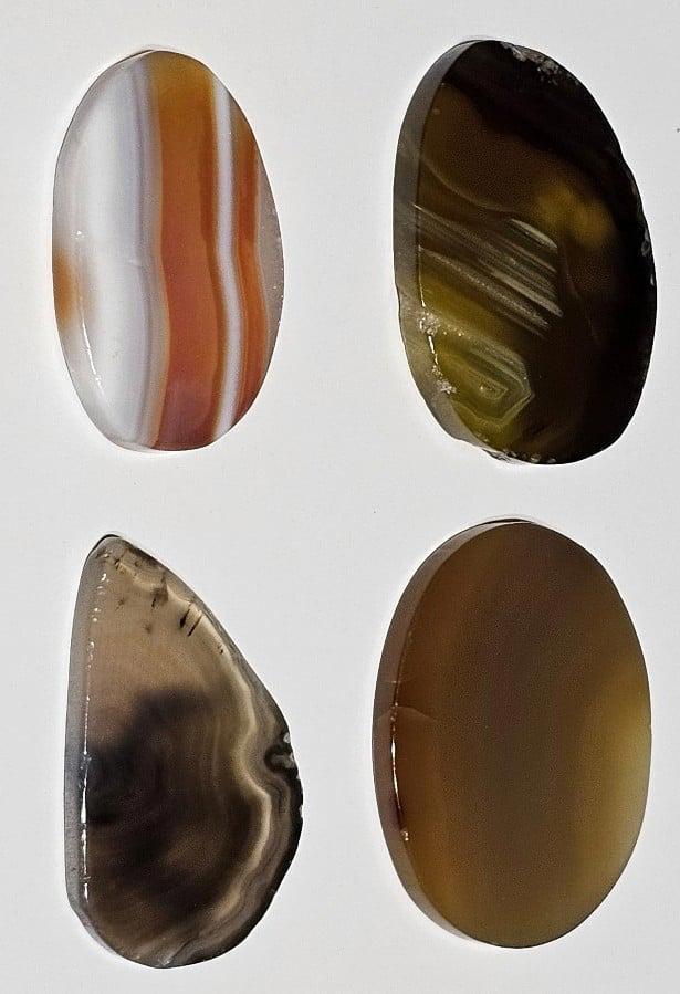 Set of 4 Polished Agate Slices Brown Green Amber Orange White