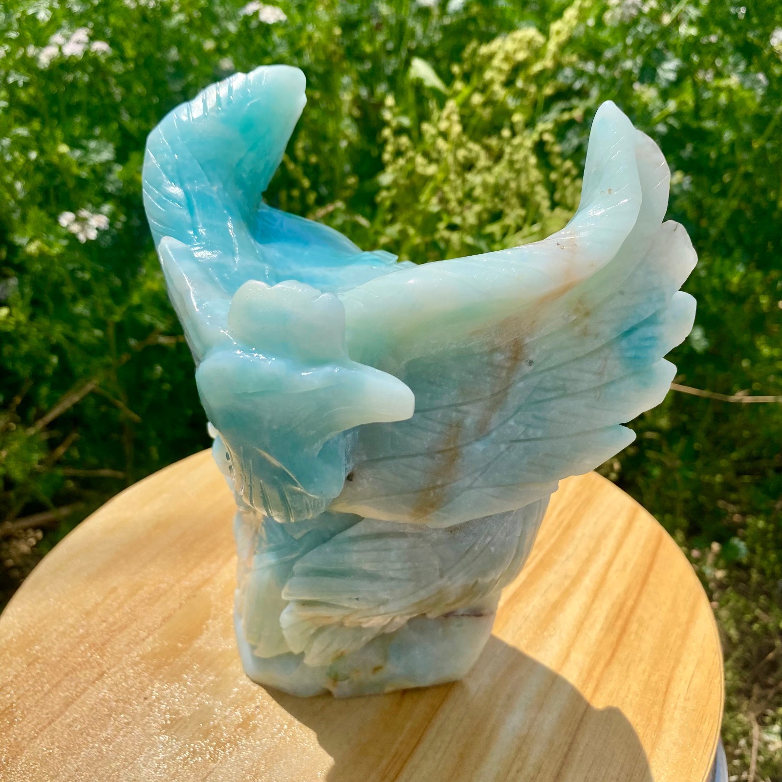 4.85LB Natural Blue Vein Stone Phoenix Carving, Home Decoration