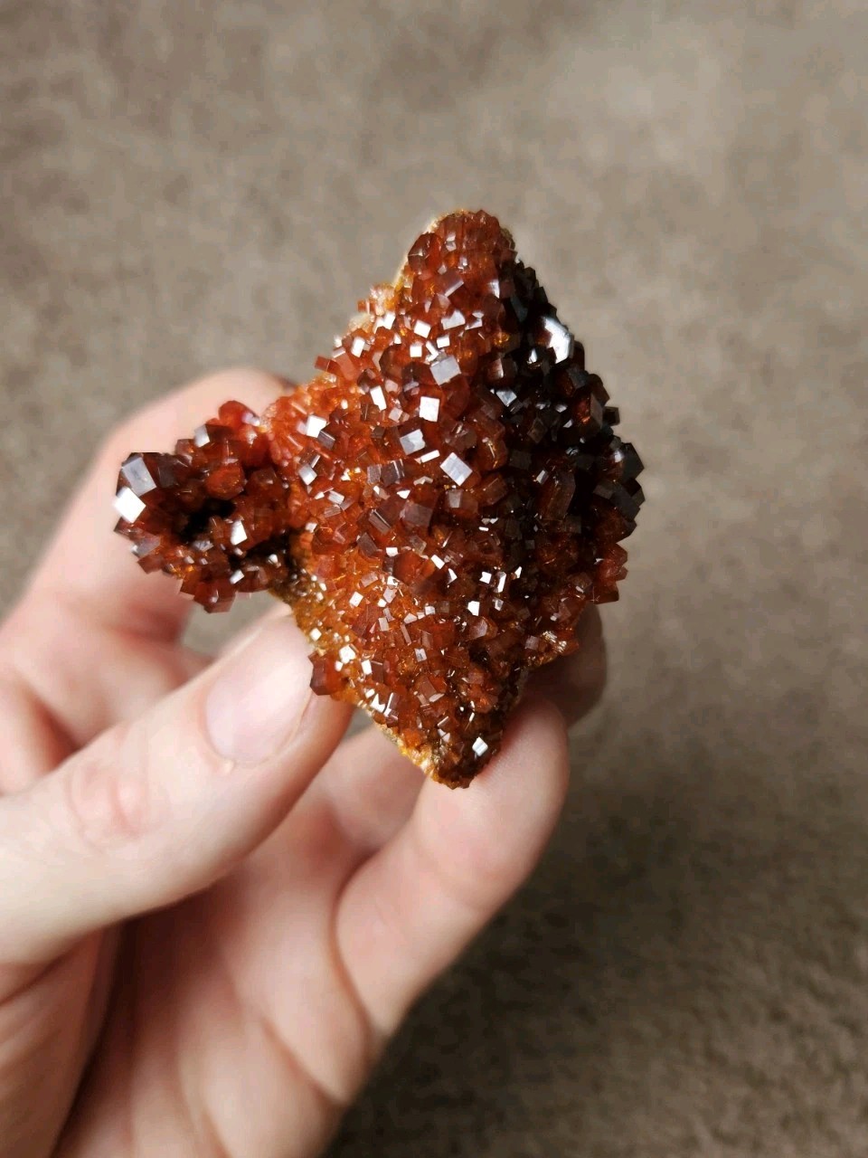 2 3/8″, 102 G, Gem Fire Red Vanadinite Cluster, Midelt, Morocco