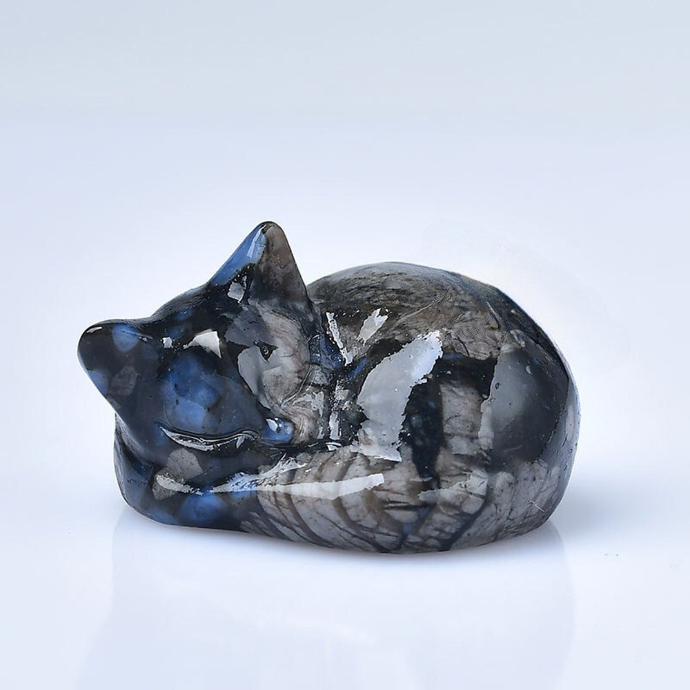 Natural Stone Reiki Healing Crystal Cat Statue Animal Craft Home Decoration US