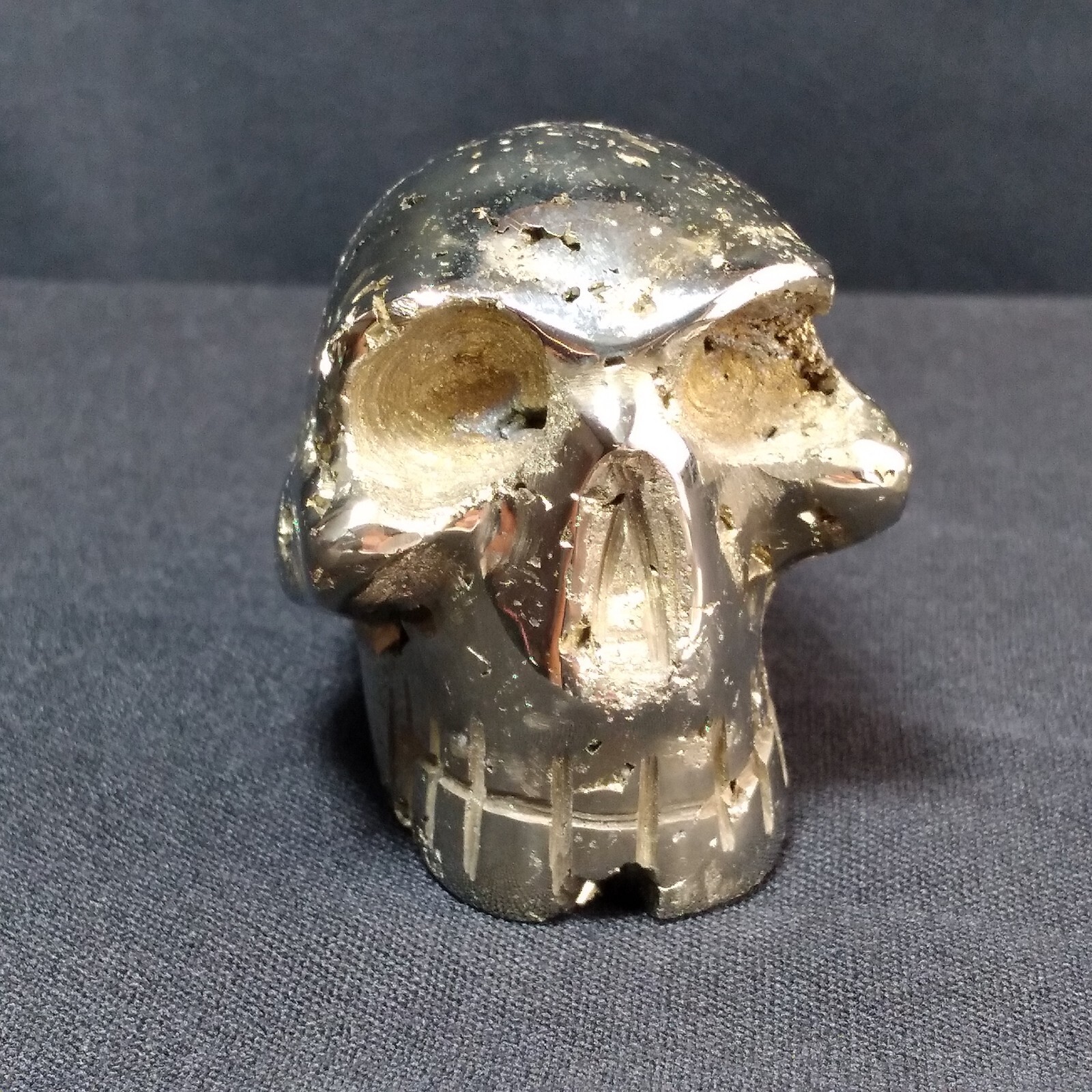 Hand Carved Skull Peruvian Pyrite Fools Gold Open Crystal Chambers Detail Heavy