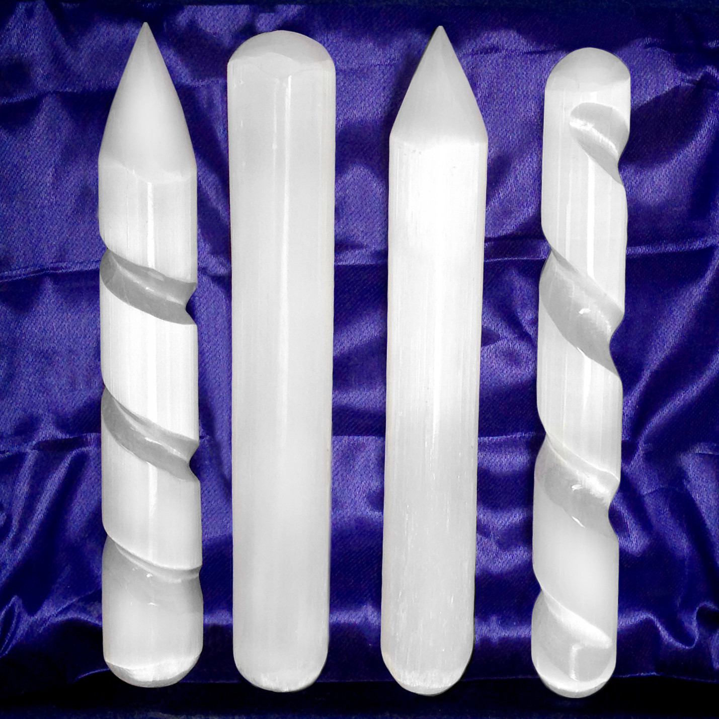 Selenite Crystal Massage Wand LOT 4 Polished Point Round Healing CHARGE Cleanse