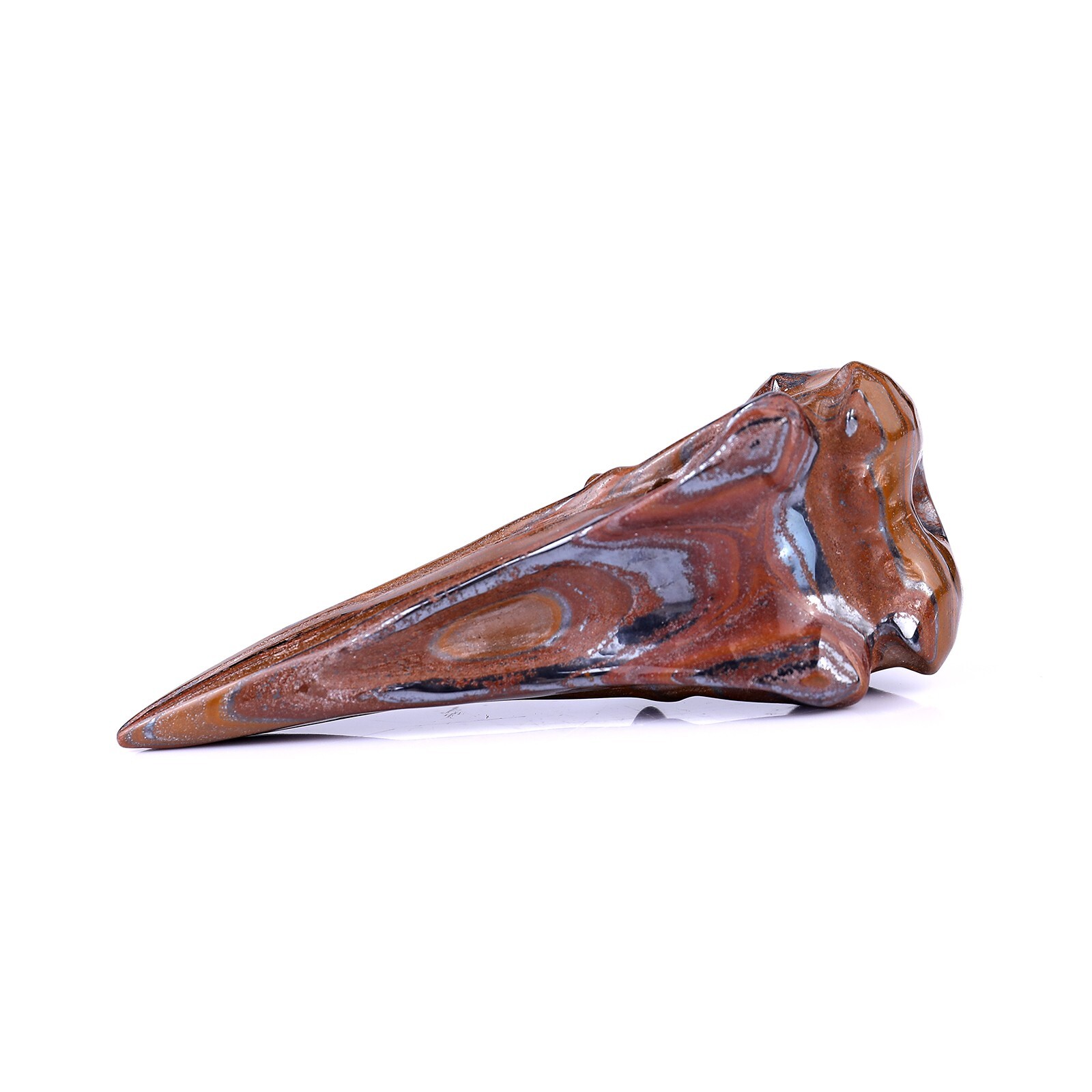 5″Tiger Iron Eye Hand Carved Raven Skull Sculpture Crystal Healing Carving Decor